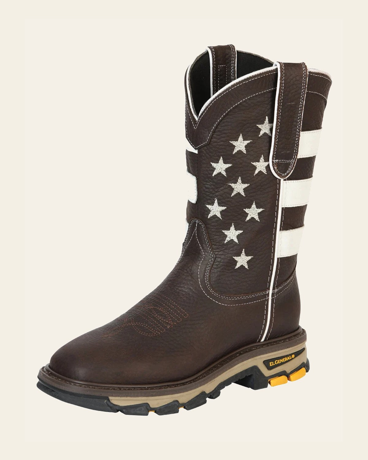 El General Men’s Work Boot - Bull Fight Leather - Choco 44759 on a warm cream background