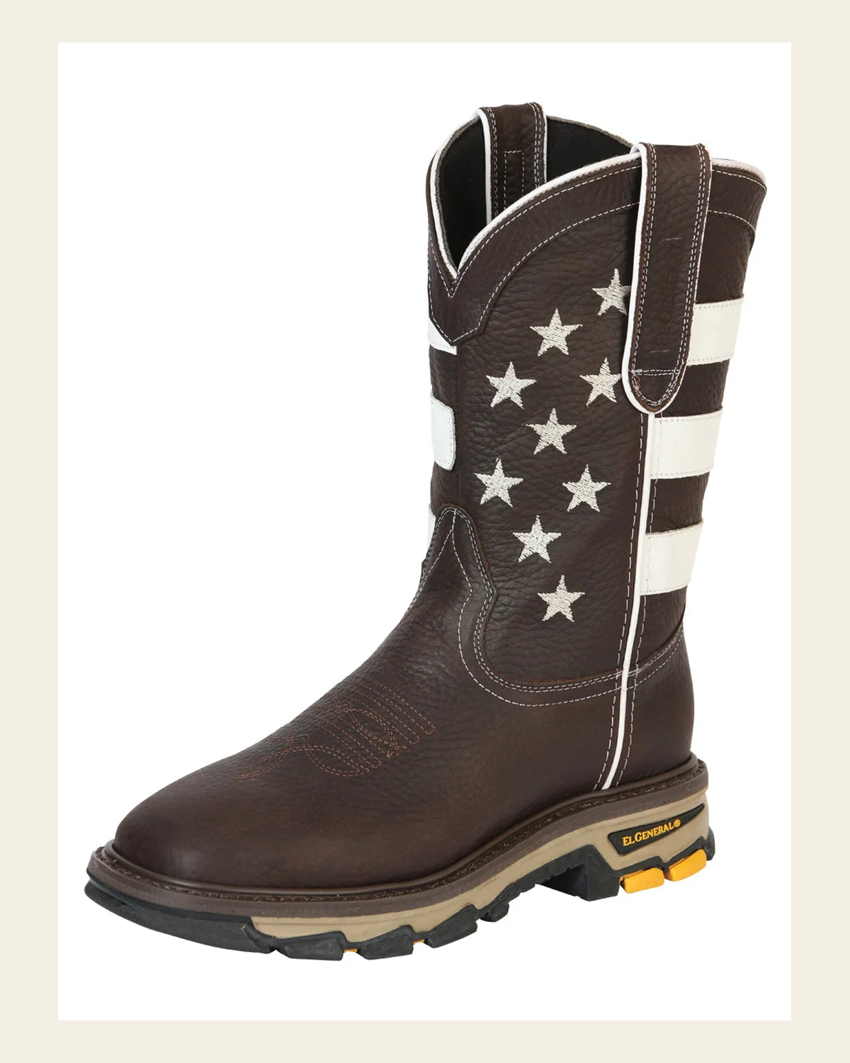 El General Men’s Work Boot - Bull Fight Leather - Choco 44759 on a warm cream background