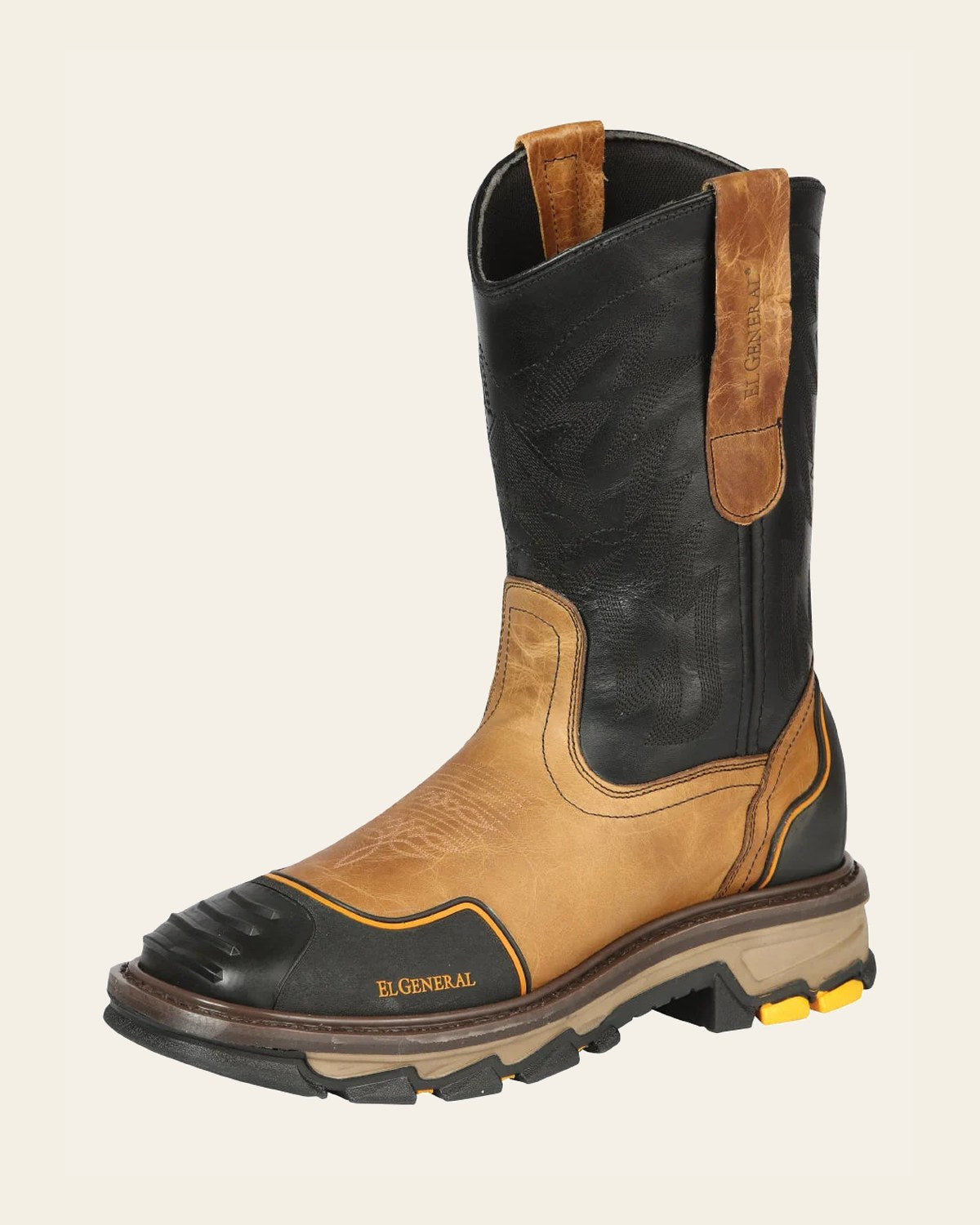 El General Men’s Leather Work Boot - Made in Mexico - Crazy Mantequilla 44686 on a warm cream background