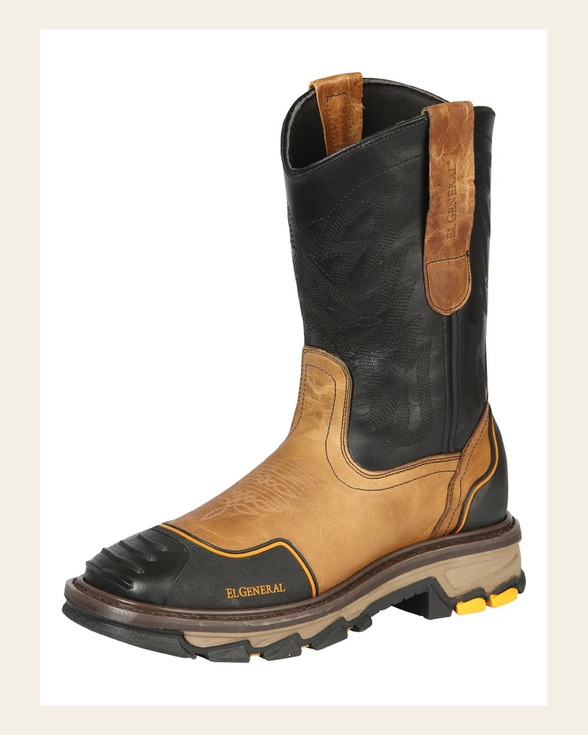 El General Men’s Leather Work Boot - Made in Mexico - Crazy Mantequilla 44686 on a warm cream background
