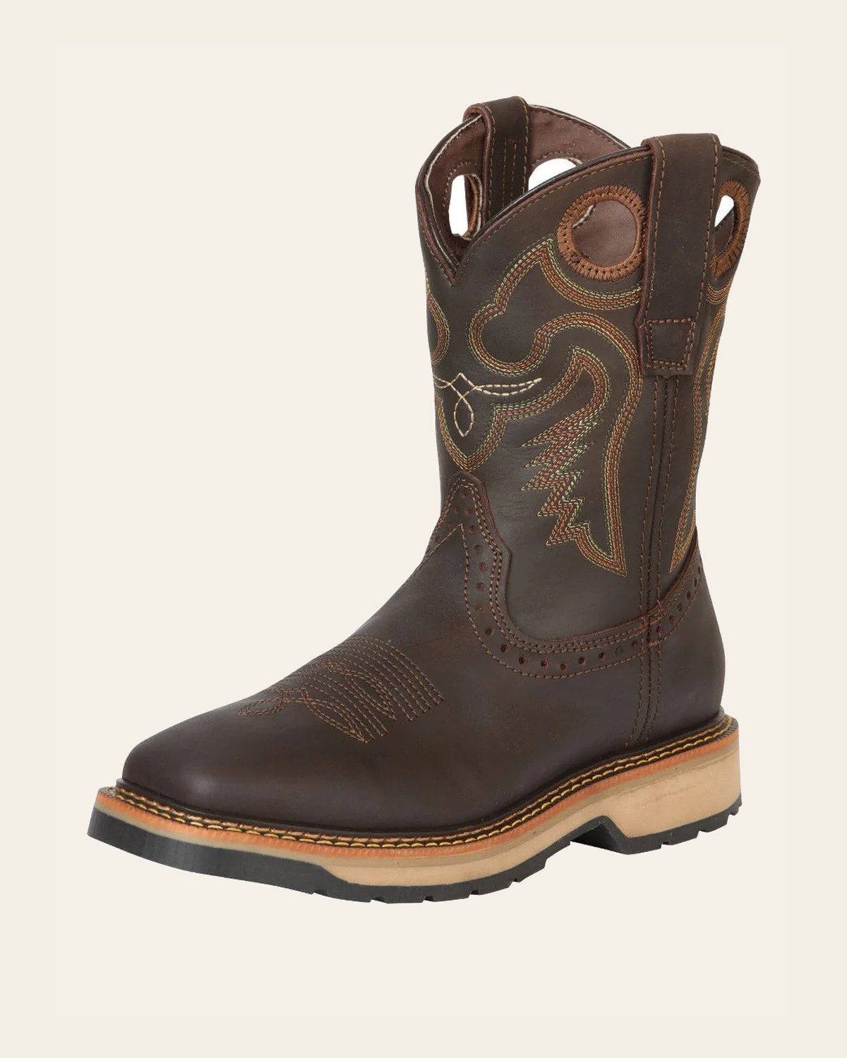 El General Men’s Leather Work Boot - Made in Mexico - Grasso Moka 45368 on a warm cream background