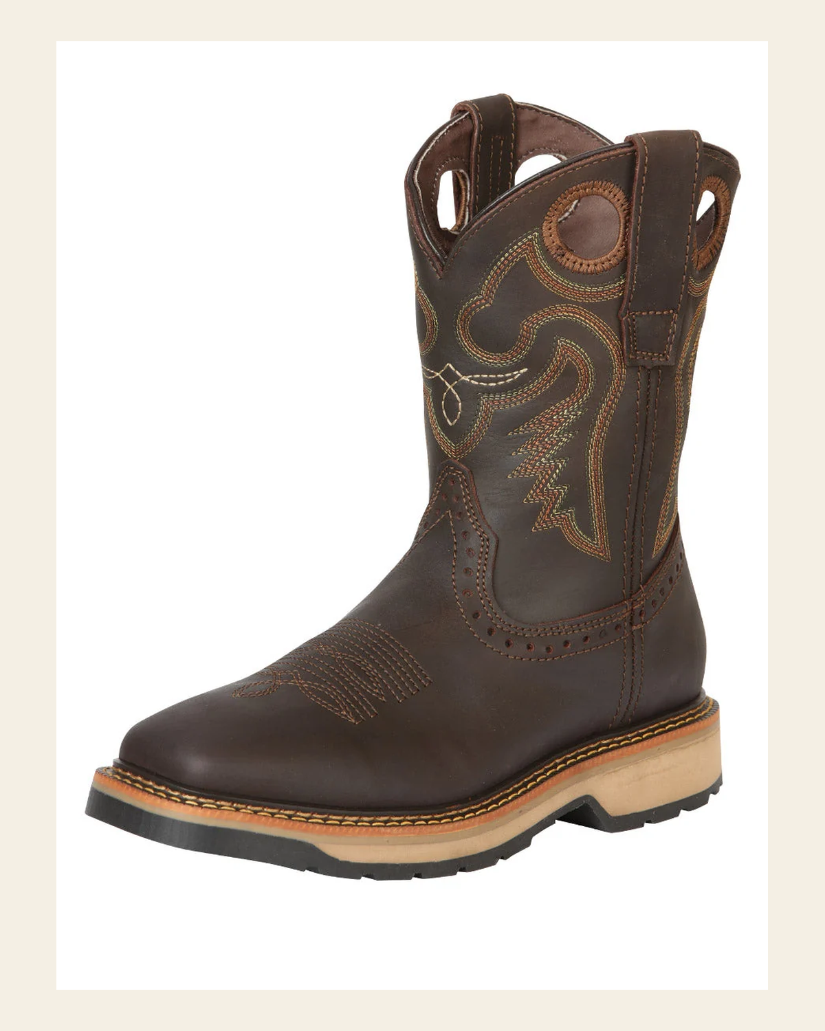 El General Men’s Leather Work Boot - Made in Mexico - Grasso Moka 45368 on a warm cream background