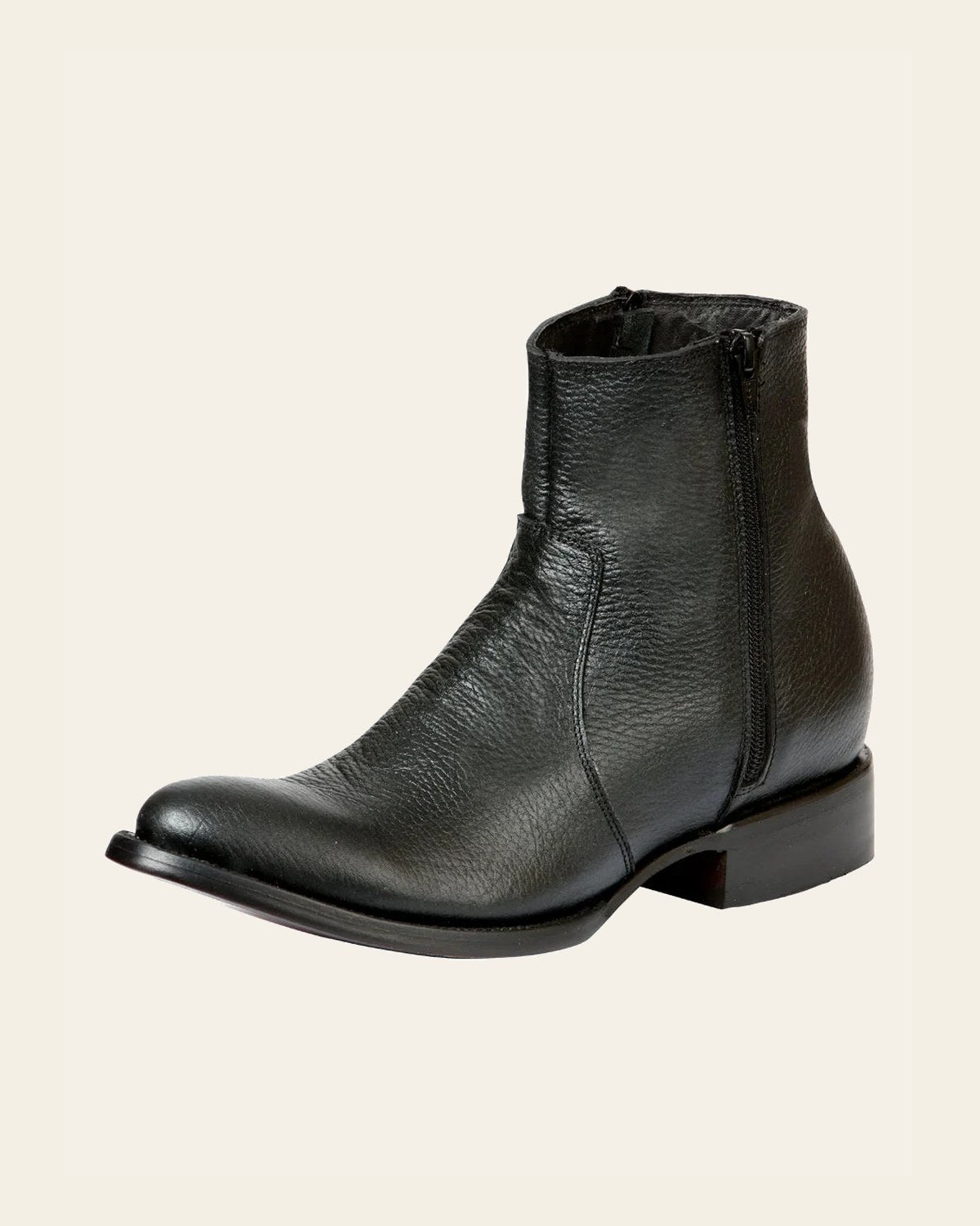 El General Men's Side Zip Round Toe Ankle Boot - Made in Mexico - Black 45586 on a warm cream background