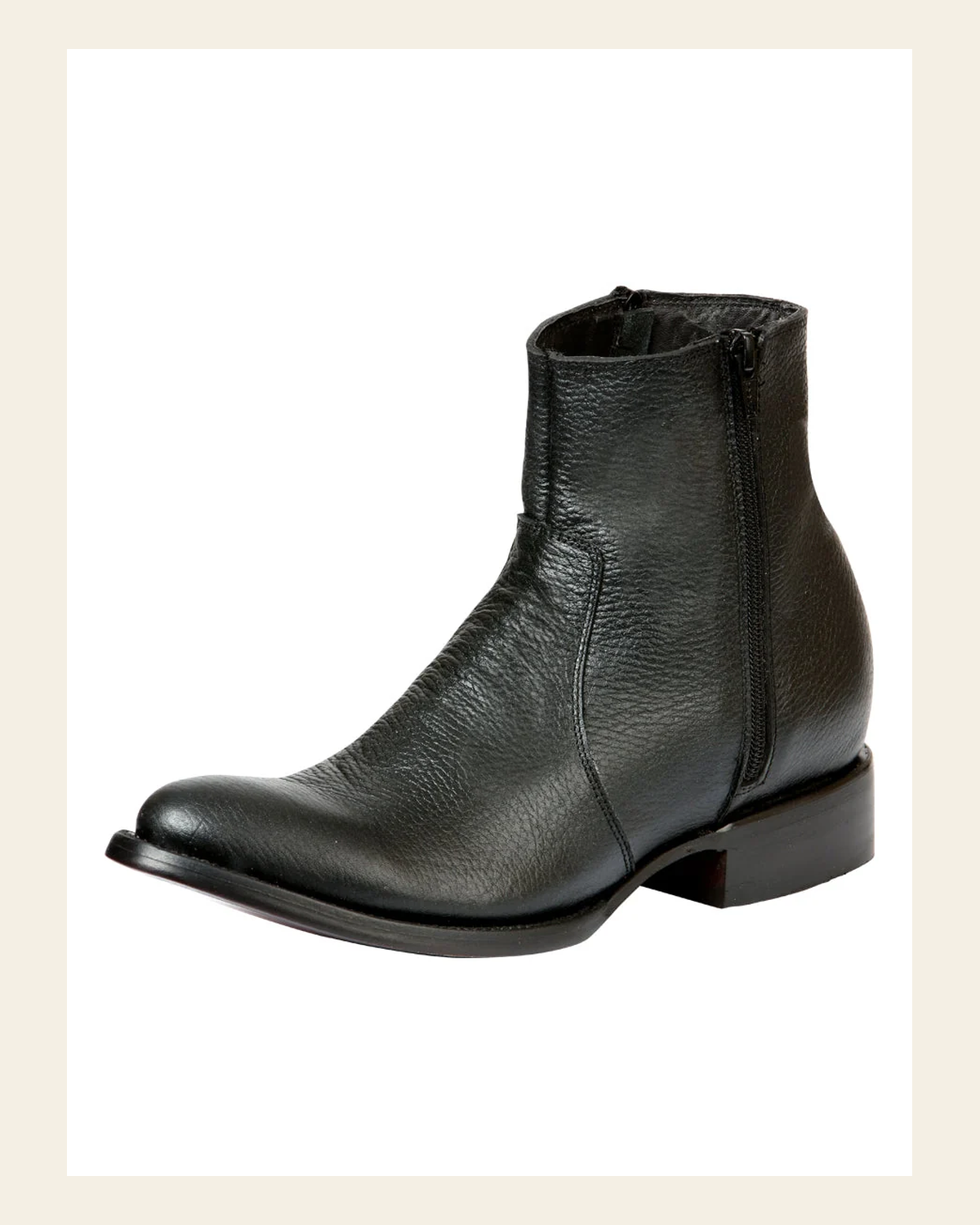 El General Men's Side Zip Round Toe Ankle Boot - Made in Mexico - Black 45586 on a warm cream background