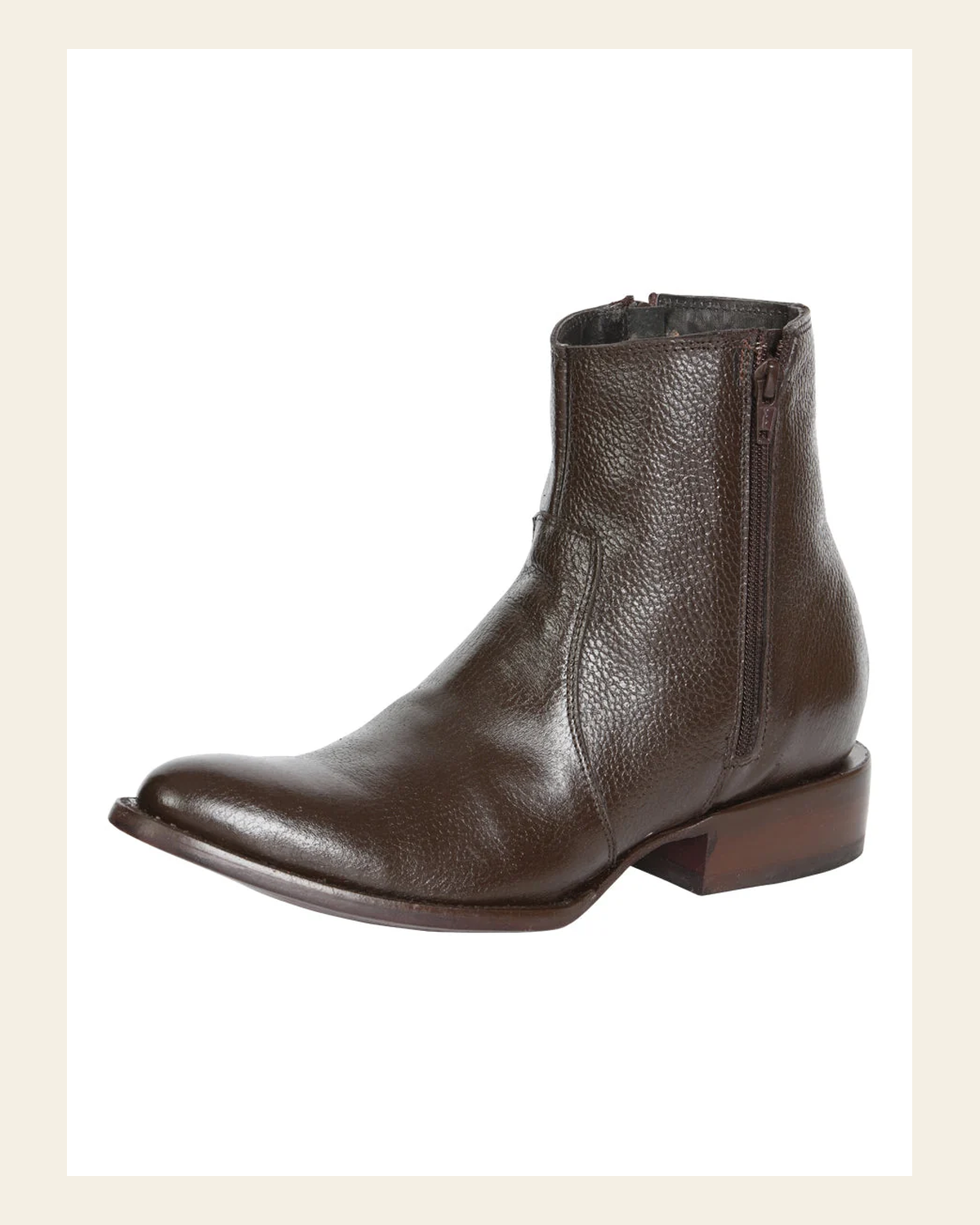 El General Men's Side Zip Round Toe Ankle Boot - Made in Mexico - Brown 45587 on a warm cream background