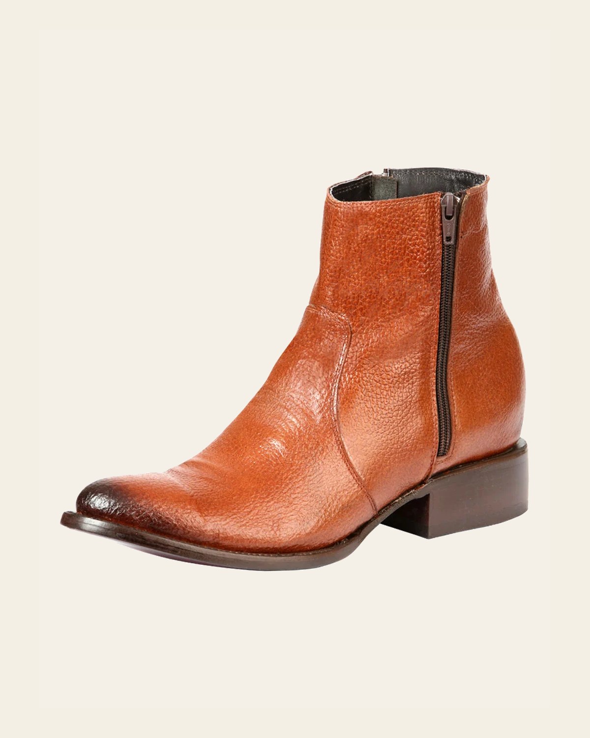 El General Men's Side Zip Round Toe Ankle Boot - Made in Mexico - Honey 45588 on a warm cream background