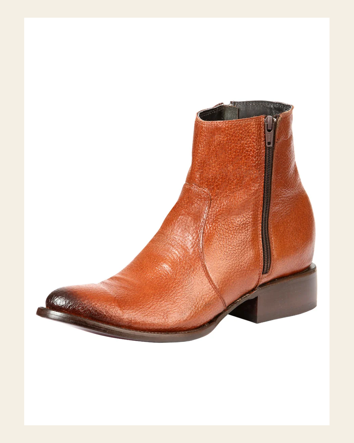 El General Men's Side Zip Round Toe Ankle Boot - Made in Mexico - Honey 45588 on a warm cream background