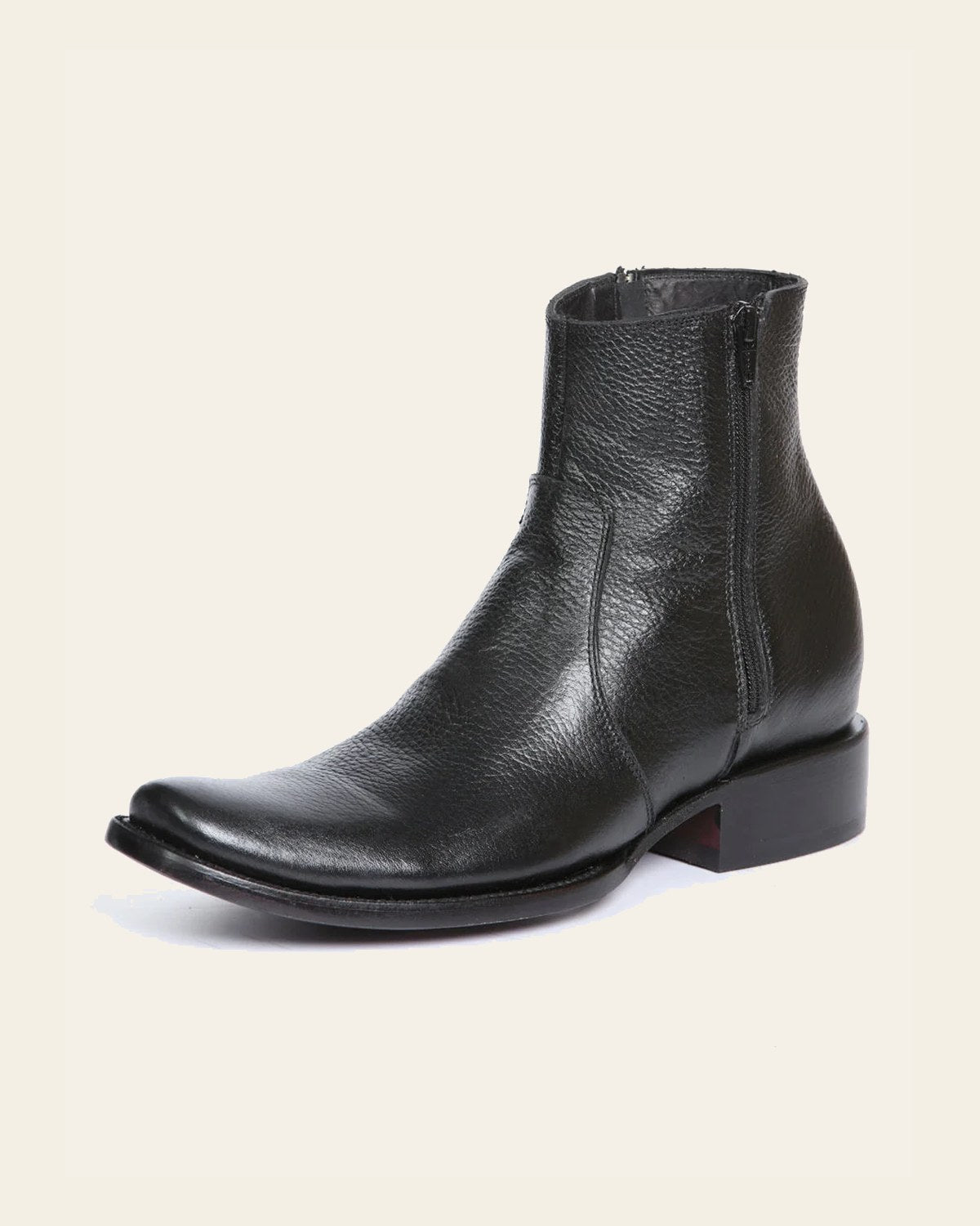 El General Men's Side Zip Ankle Boot - Made in Mexico - Black 45585 on a warm cream background