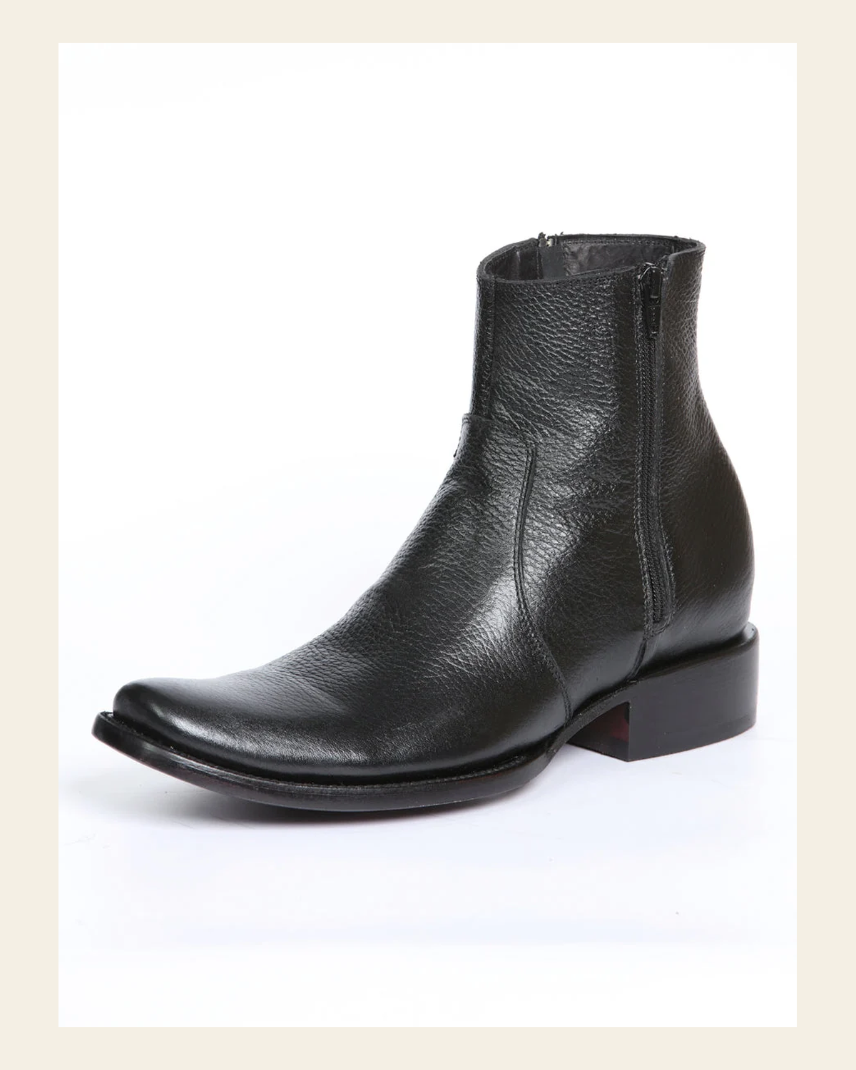 El General Men's Side Zip Ankle Boot - Made in Mexico - Black 45585 on a warm cream background