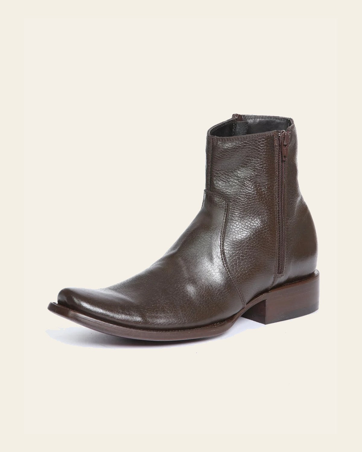 El General Men's Side Zip Ankle Boot - Made in Mexico - Brown 45583 on a warm cream background