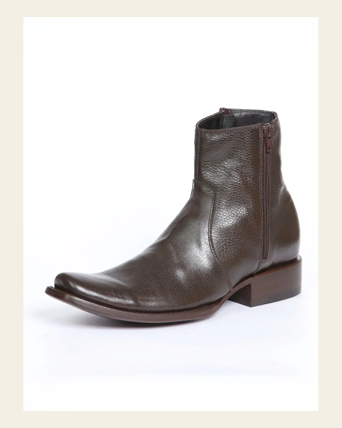 El General Men's Side Zip Ankle Boot - Made in Mexico - Brown 45583 on a warm cream background