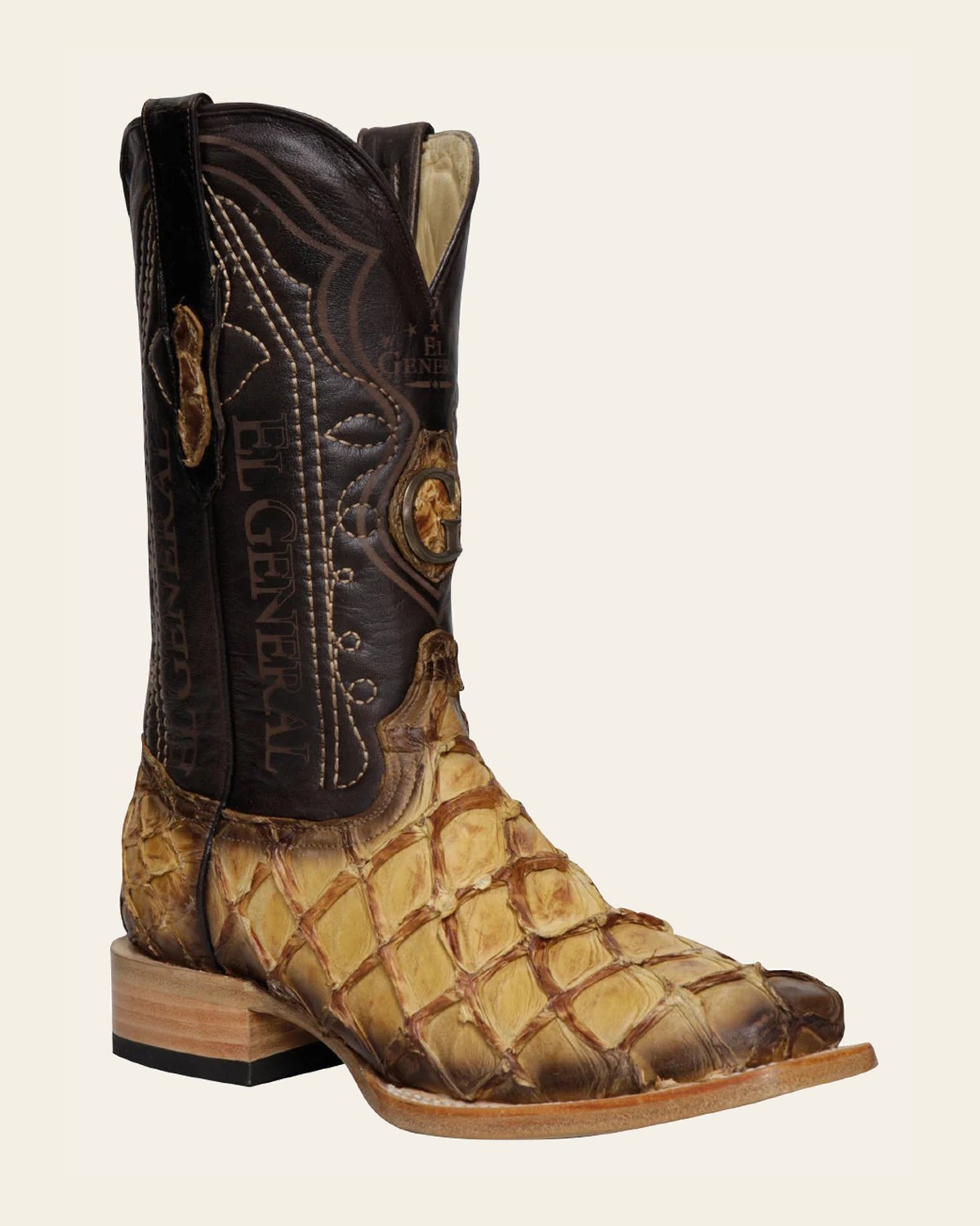 El General Men's Exotic Monster Fish Rodeo Cowboy Boots - Orix 45086 on a warm cream background