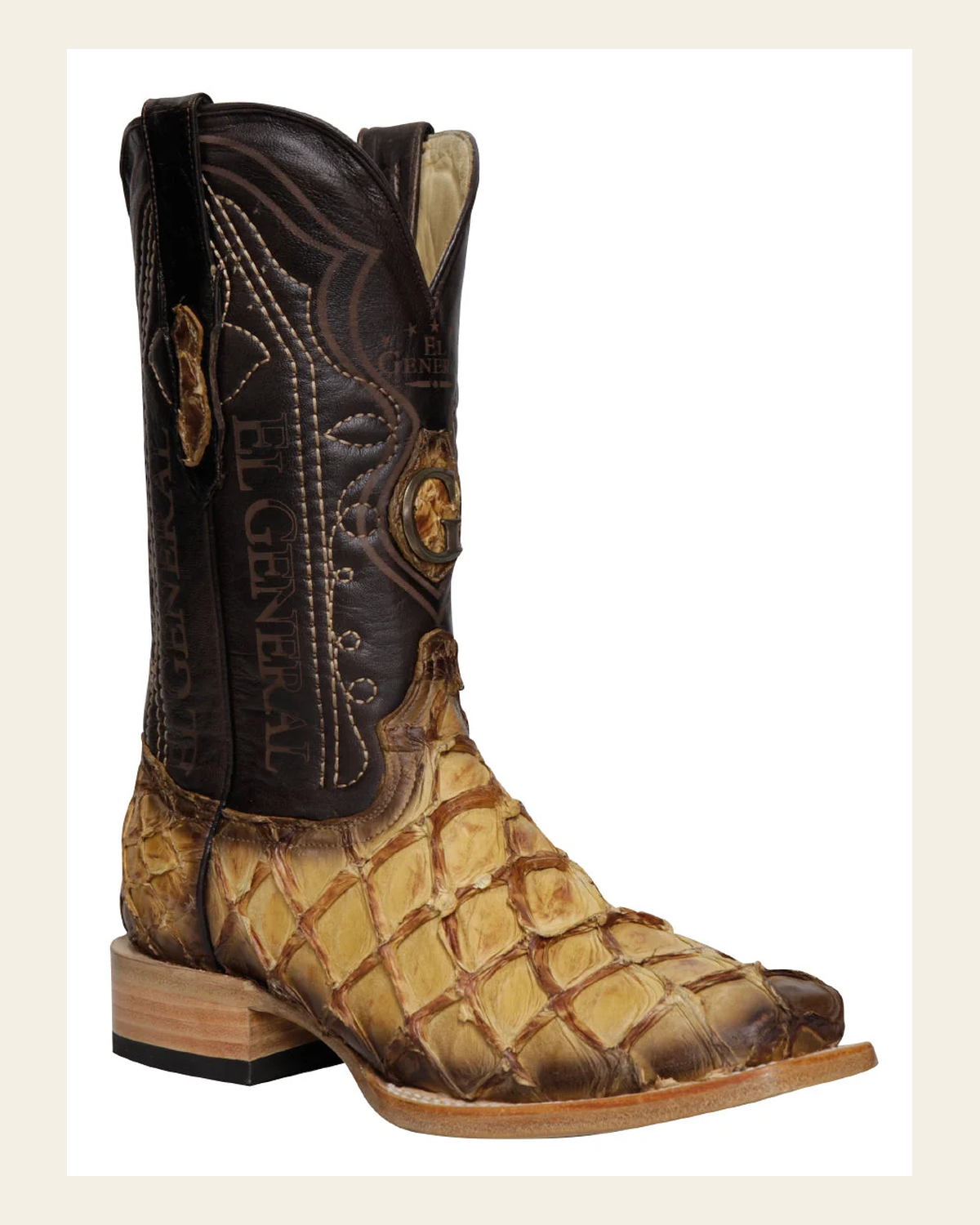 El General Men's Exotic Monster Fish Rodeo Cowboy Boots - Orix 45086 on a warm cream background