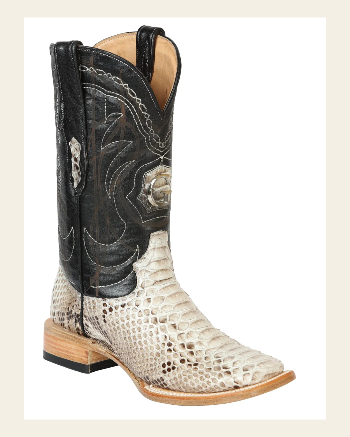 El General Men's Exotic Python Leather Cowboy Boots - Natural 45501 on a warm cream background