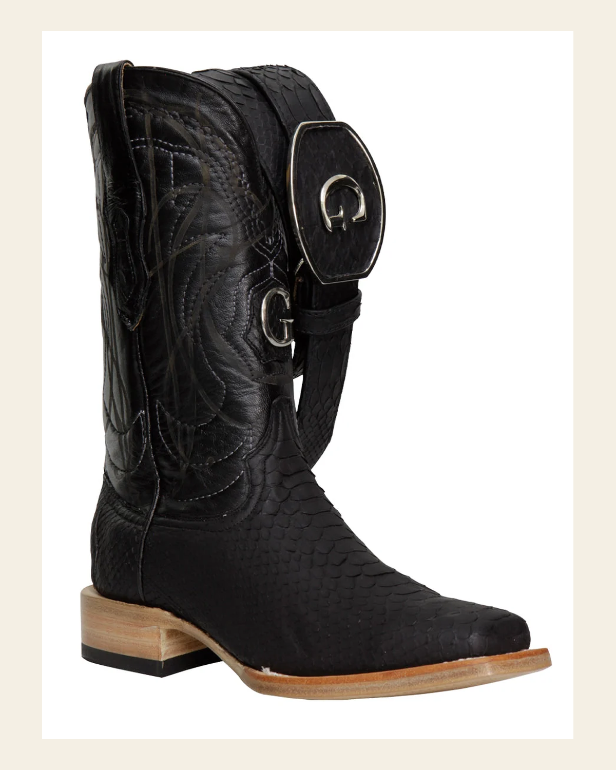 El General Men's Exotic Python Rodeo Boots - Black 45089 on a warm cream background