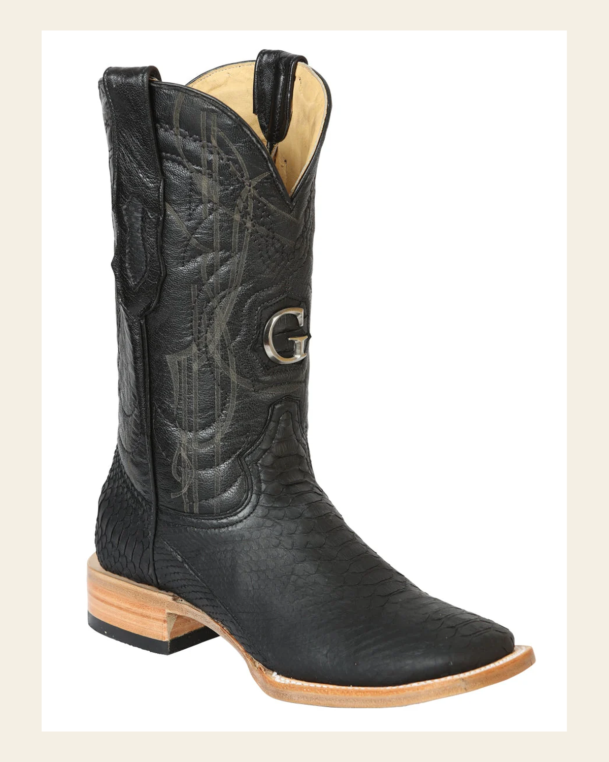 El General Men's Exotic Python Rodeo Boots - Black 45503 on a warm cream background