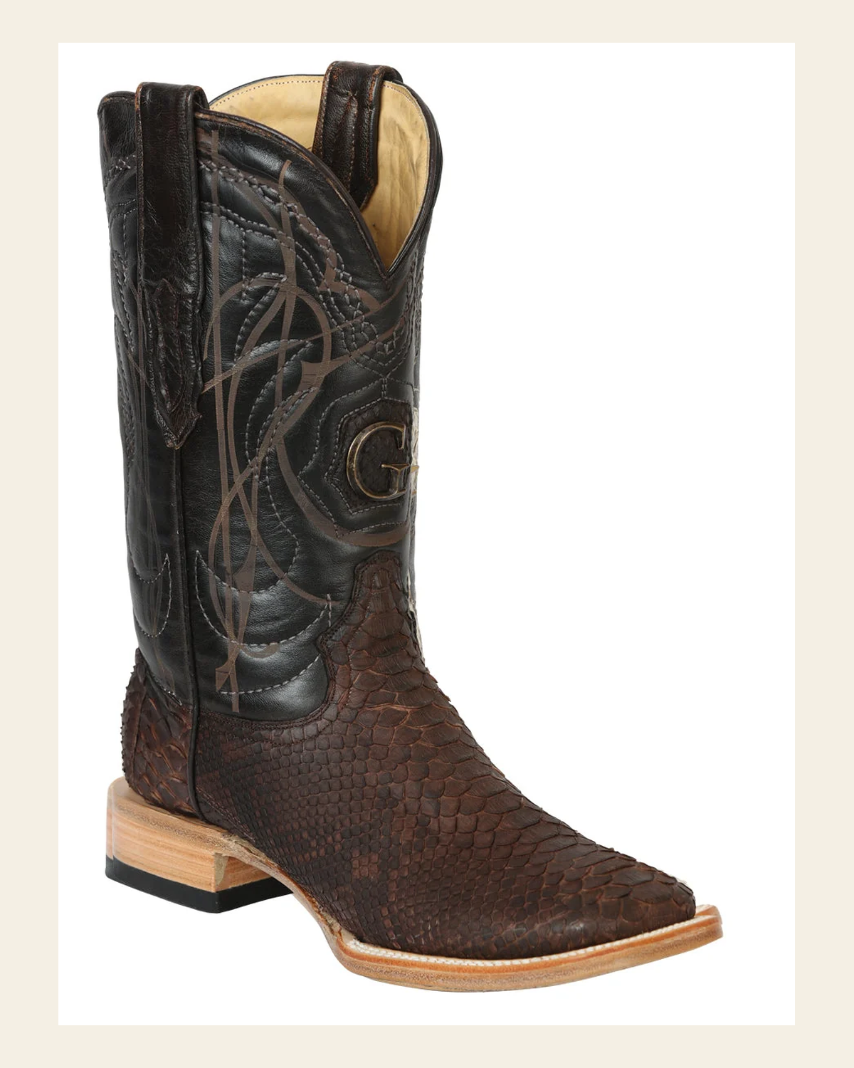El General Men's Exotic Python Rodeo Boots - Brown 45502 on a warm cream background