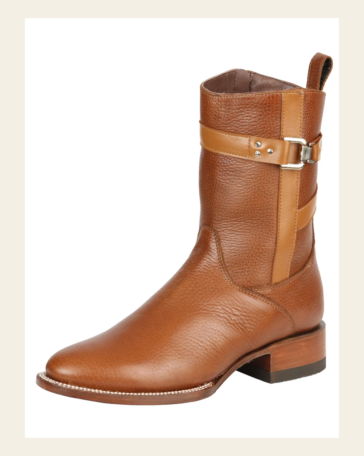 El General Men's Leather Zipper Roper Boots - Made in Mexico - Martell Brown 45704 on a warm cream background