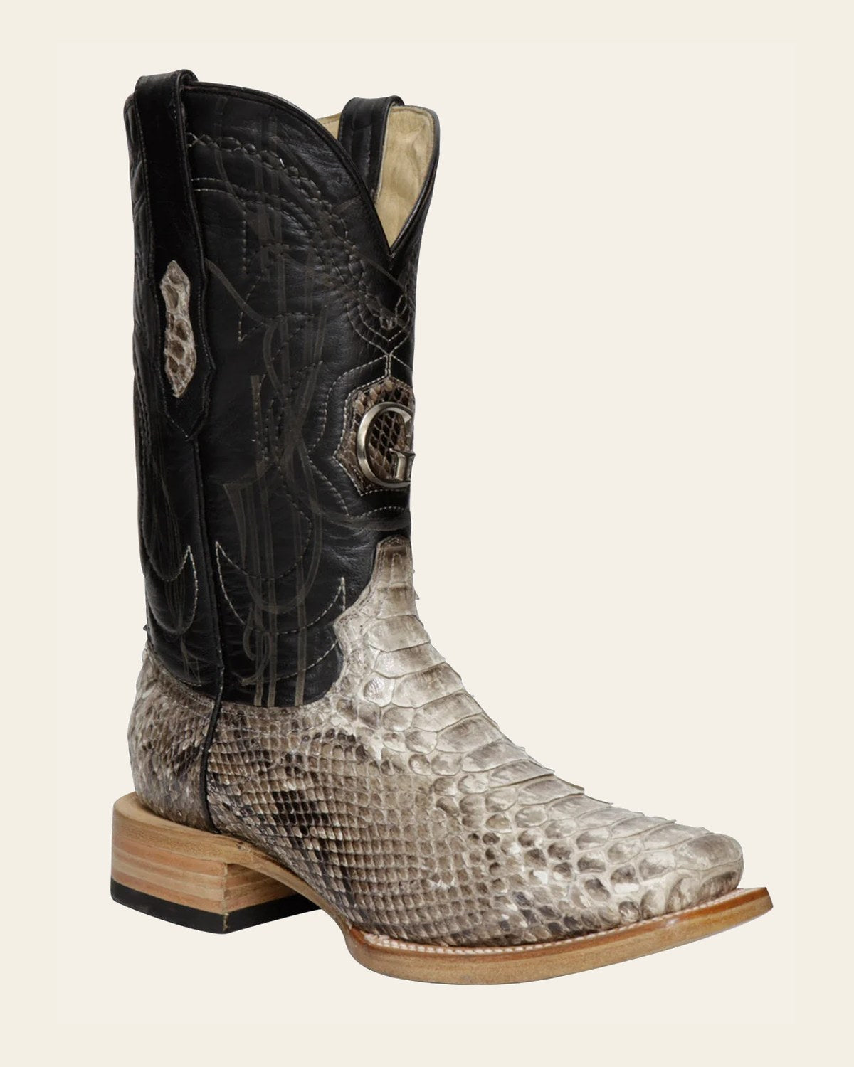 El General Men's Exotic Python Rodeo Boots - Natural 45090 on a warm cream background