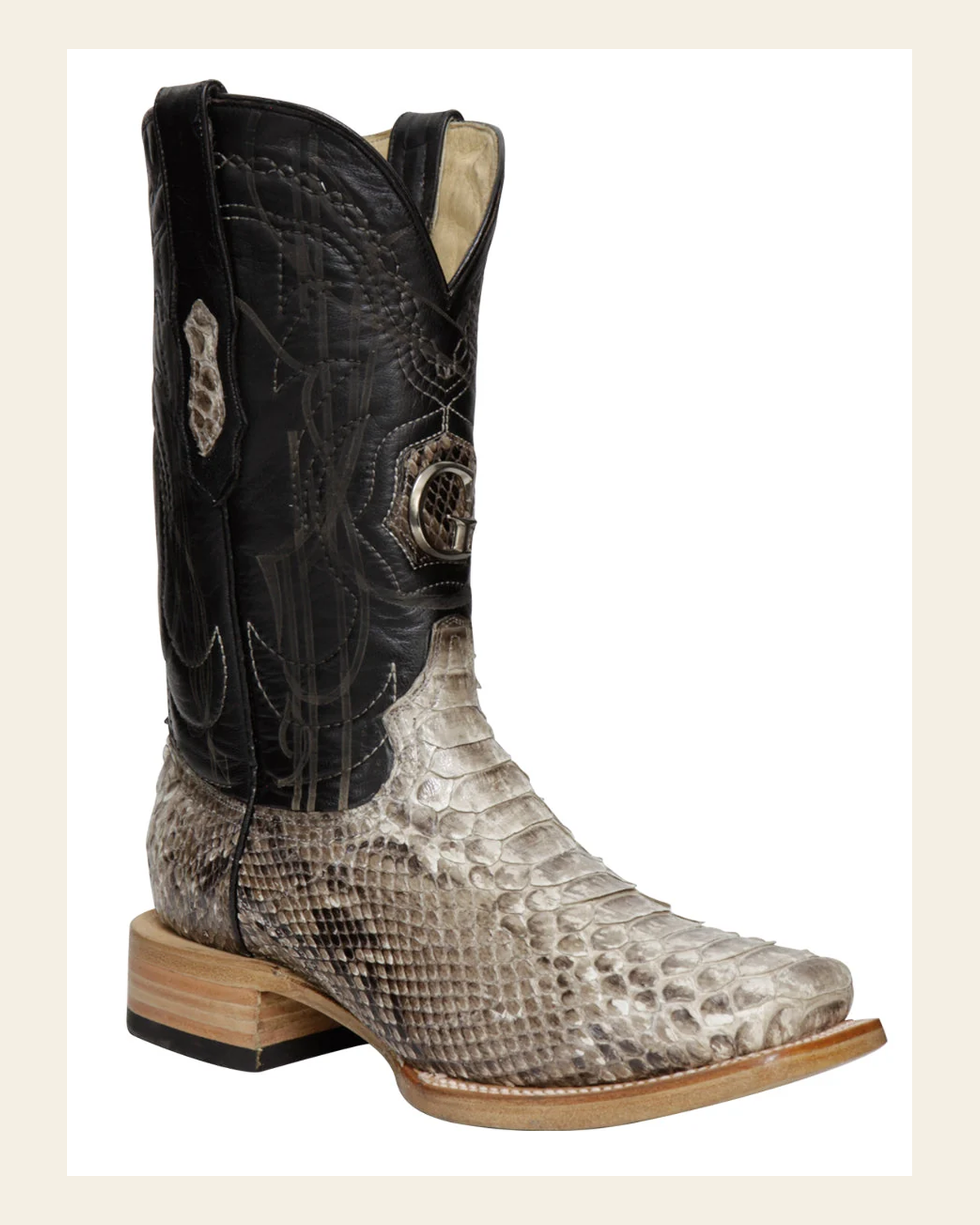 El General Men's Exotic Python Rodeo Boots - Natural 45090 on a warm cream background