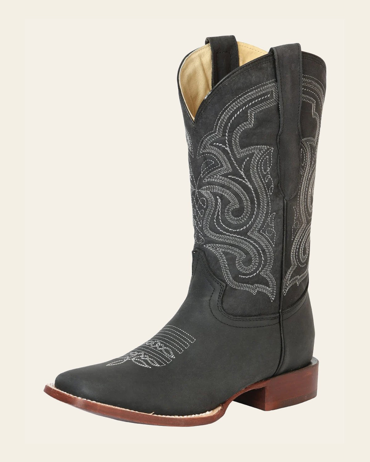 El General Men's Rodeo Boot – Crazy Leather - Black 45207 on a warm cream background