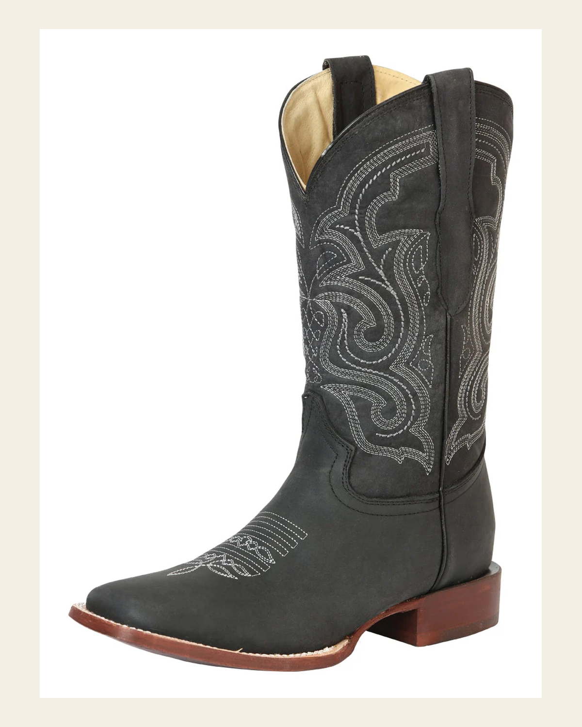 El General Men's Rodeo Boot – Crazy Leather - Black 45207 on a warm cream background