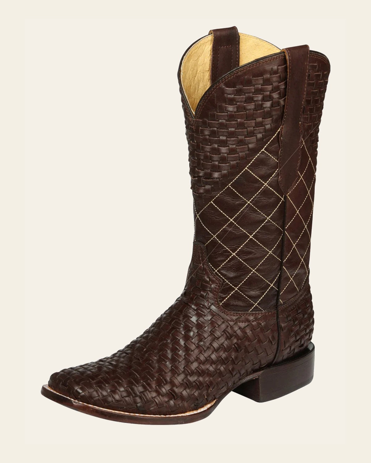 El General Men's Rodeo Boots Petatillo Leather - Brown 45440 on a warm cream background