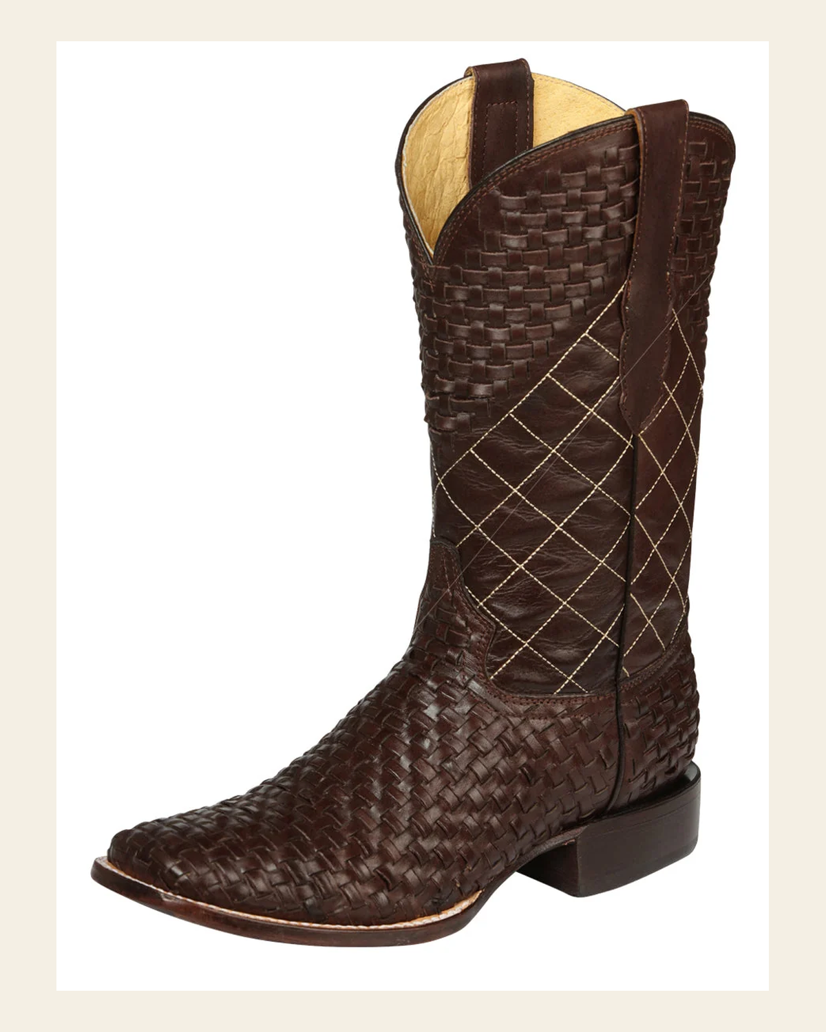El General Men's Rodeo Boots Petatillo Leather - Brown 45440 on a warm cream background