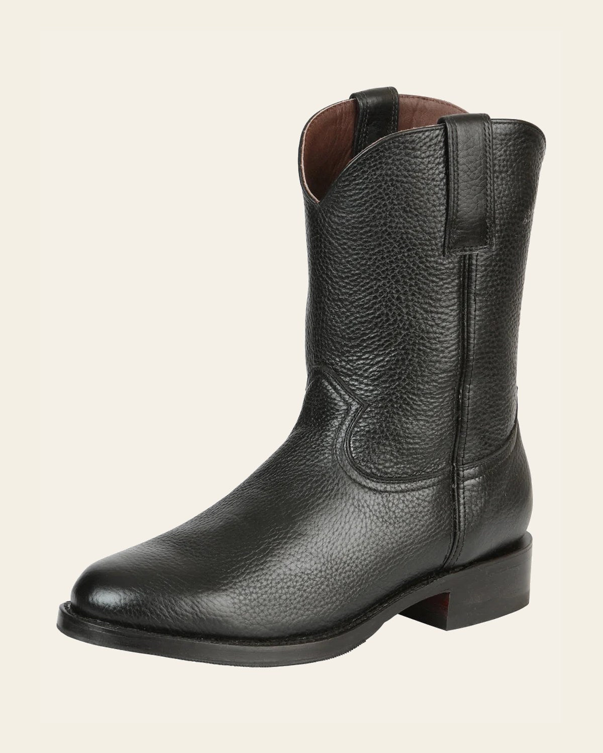 El General Men's Leather Roper Boots - Made in Mexico - Black 45709 on a warm cream background