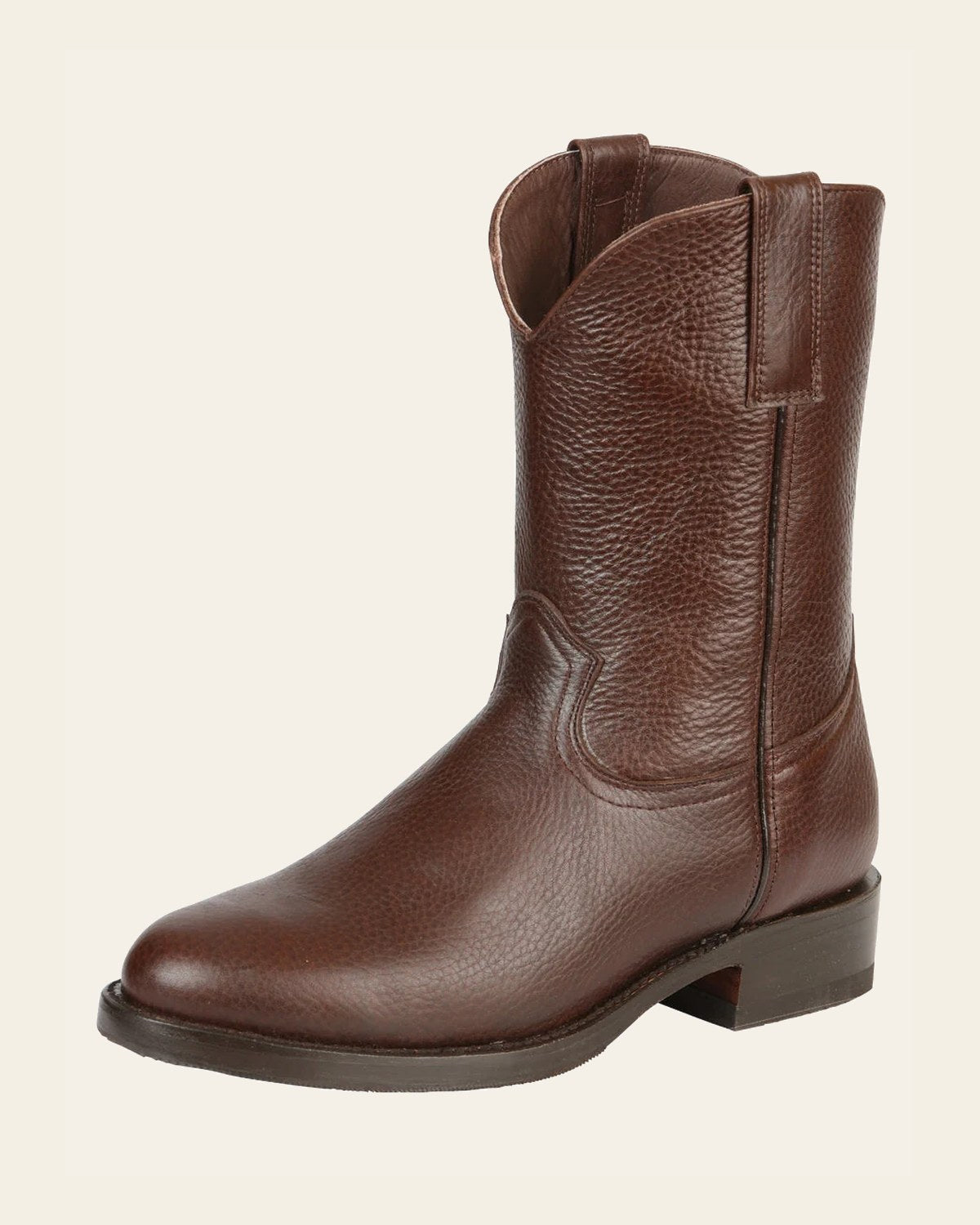 El General Men's Leather Roper Boots - Made in Mexico - Moka Brown 45707 on a warm cream background