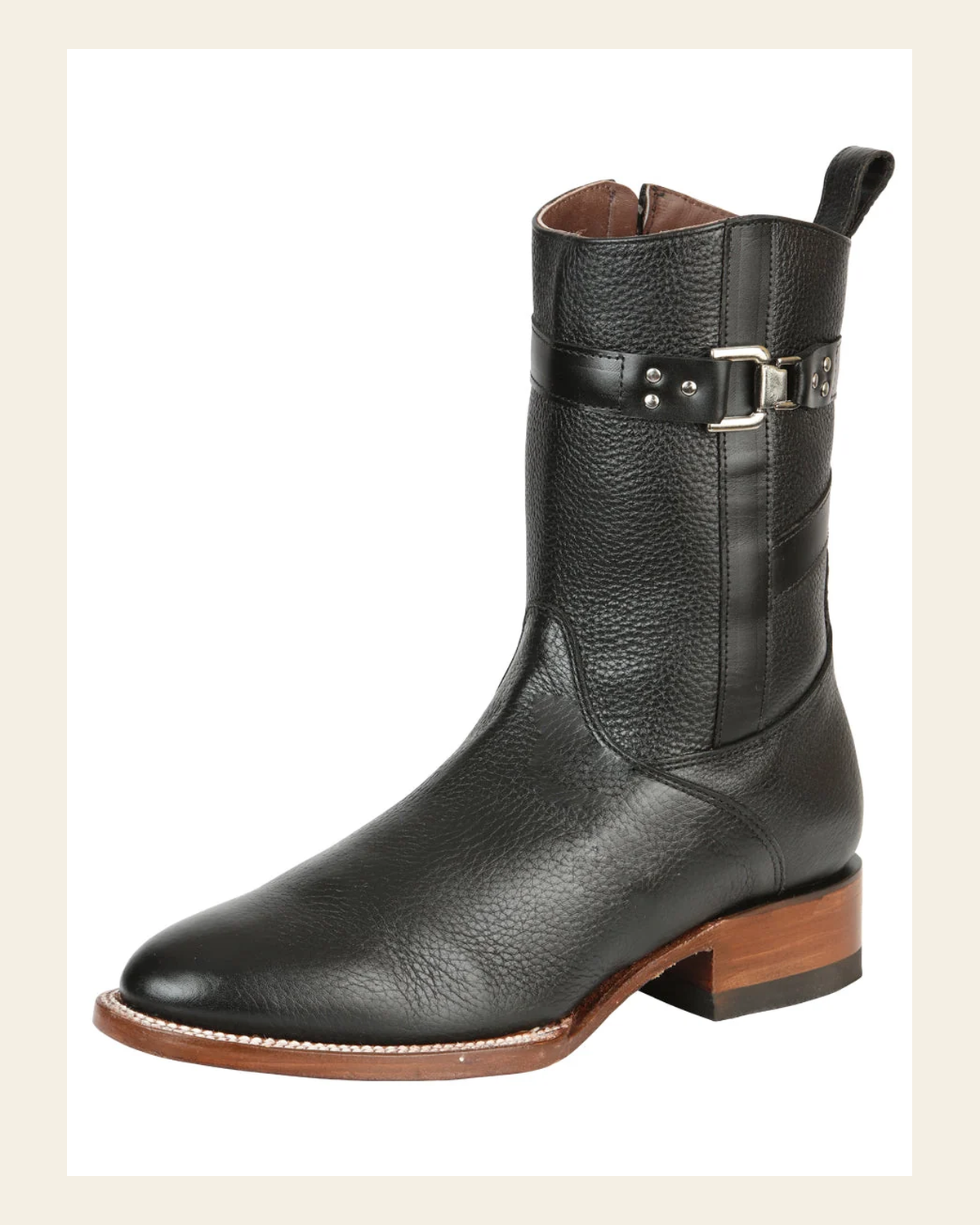 El General Men's Leather Zipper Roper Boots - Made in Mexico - Black 45706 on a warm cream background