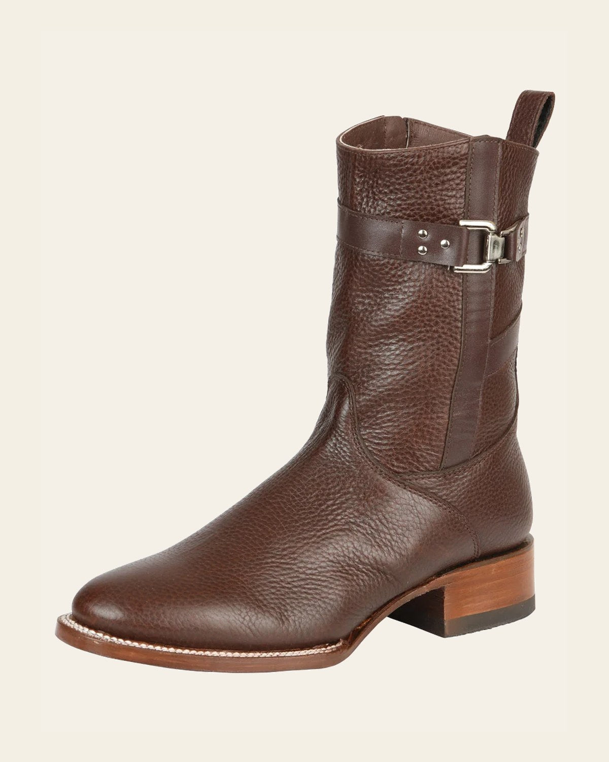 El General Men's Leather Zipper Roper Boots - Made in Mexico - Moka Brown 45705 on a warm cream background