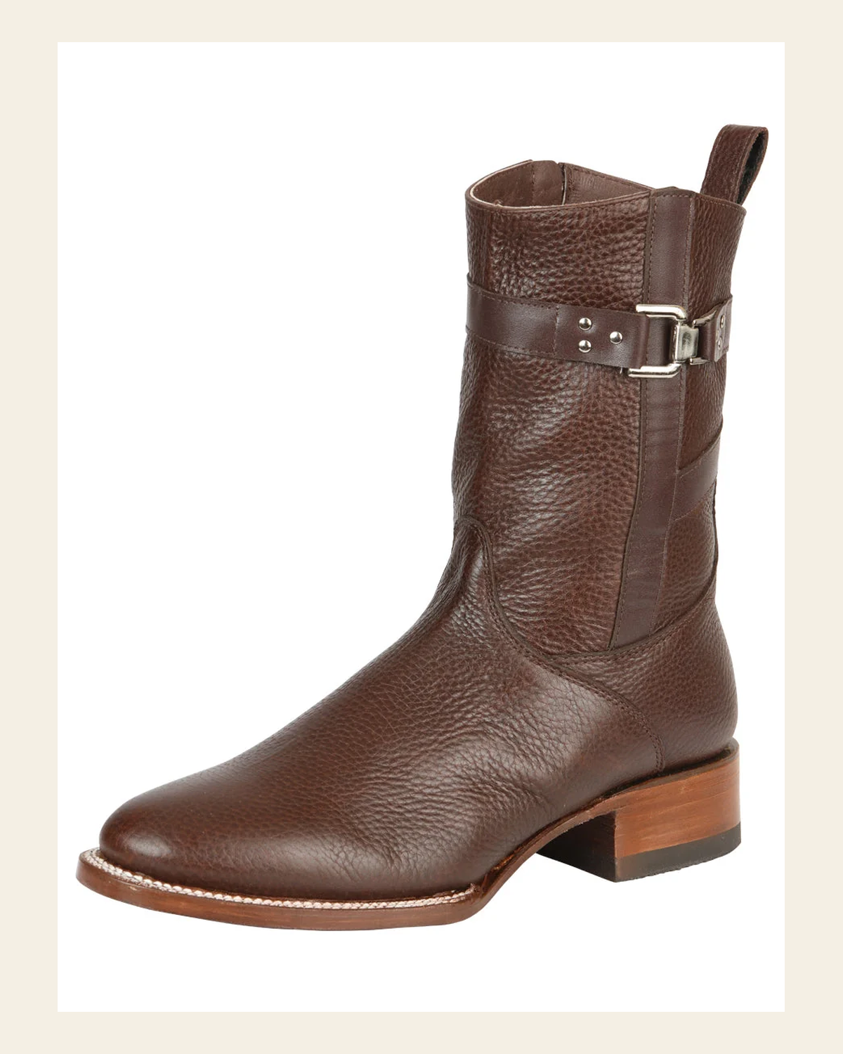 El General Men's Leather Zipper Roper Boots - Made in Mexico - Moka Brown 45705 on a warm cream background