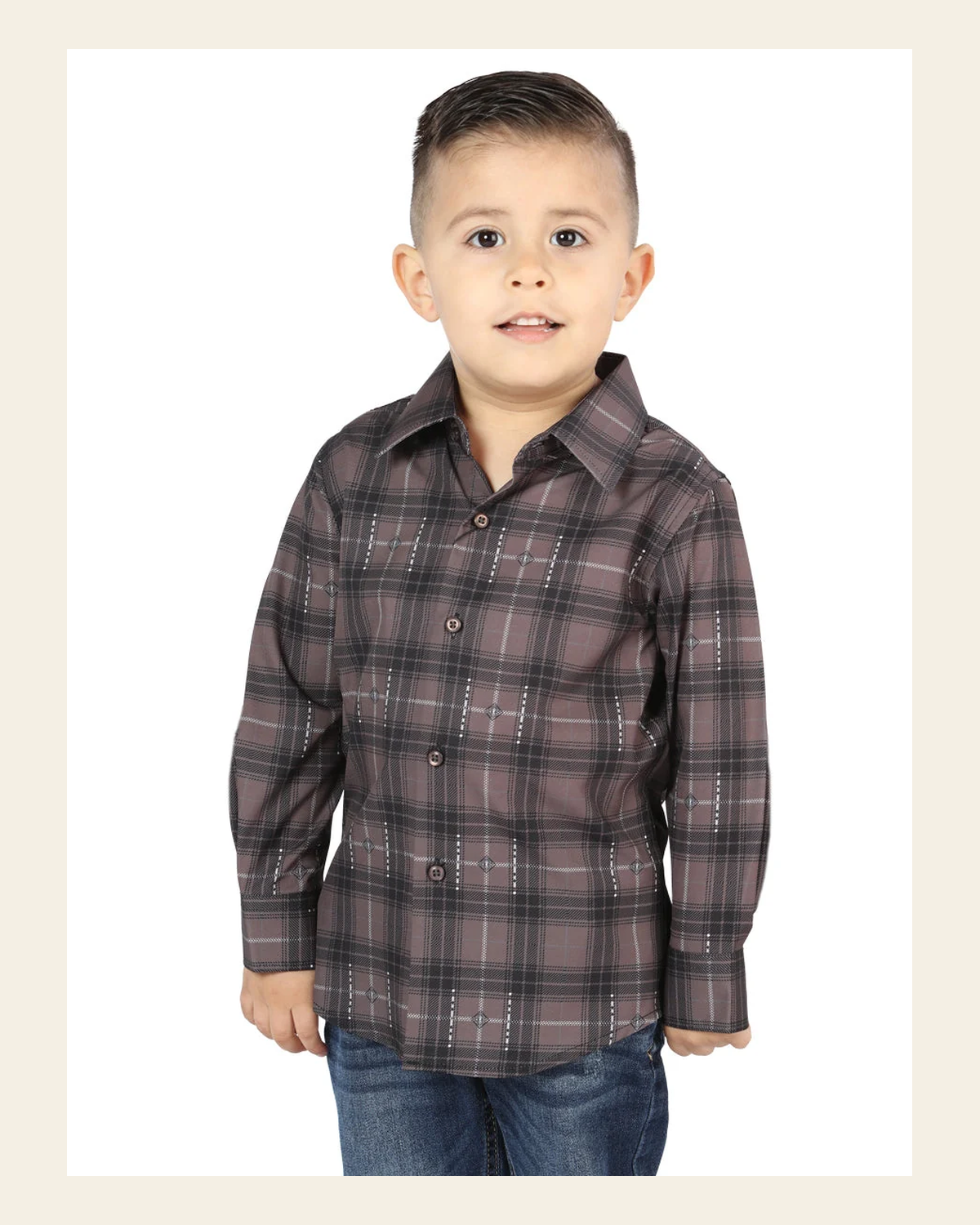 El General Moka/Olive Casual Long-Sleeve Shirt 44746 on a warm cream background