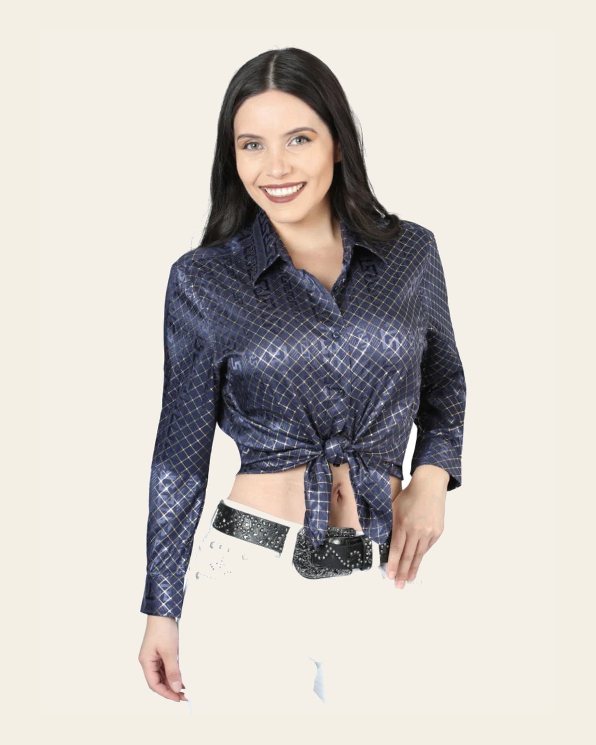 El General Navy Blue Casual Long-Sleeve Shirt - Black/Gold 44560 on a warm cream background