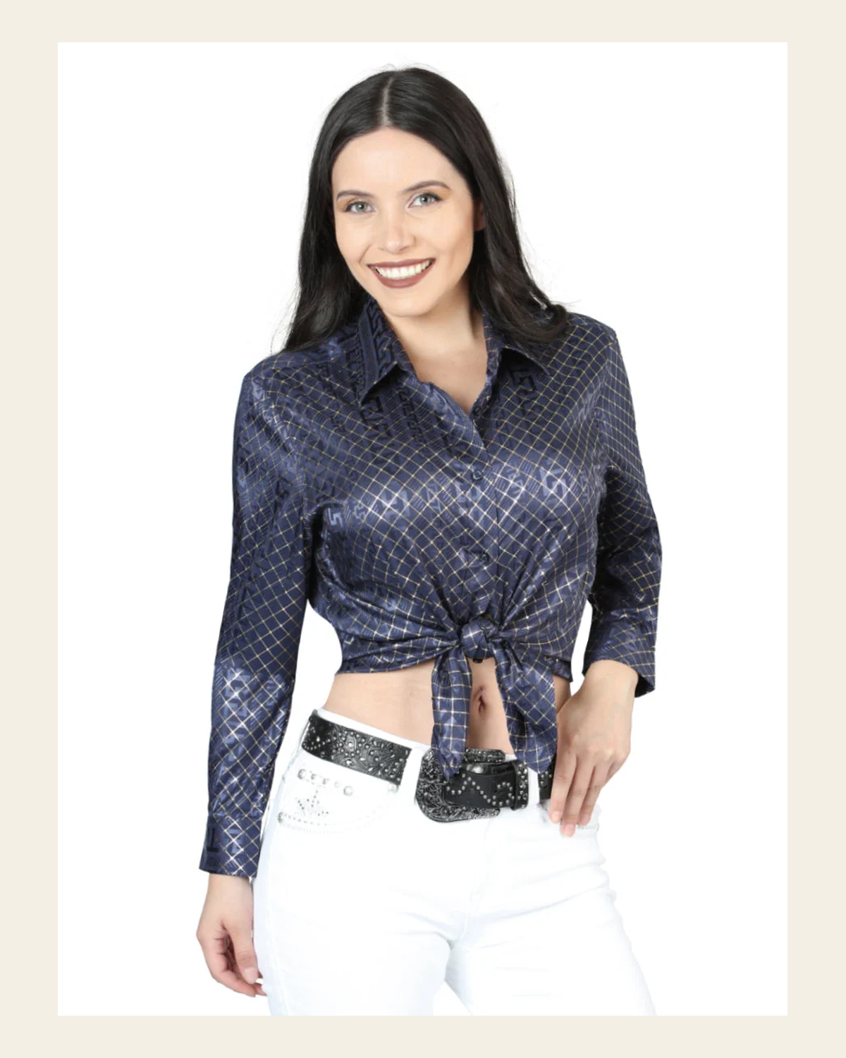 El General Navy Blue Casual Long-Sleeve Shirt - Black/Gold 44560 on a warm cream background