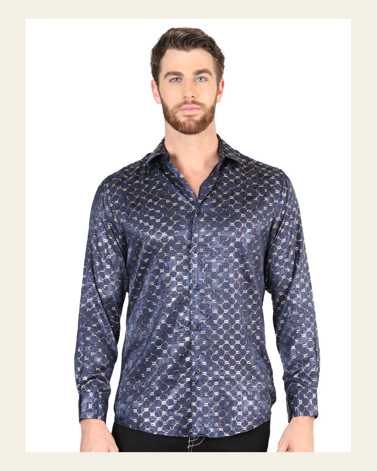 El General Navy/Gold Casual Long-Sleeve Shirt 44548 on a warm cream background