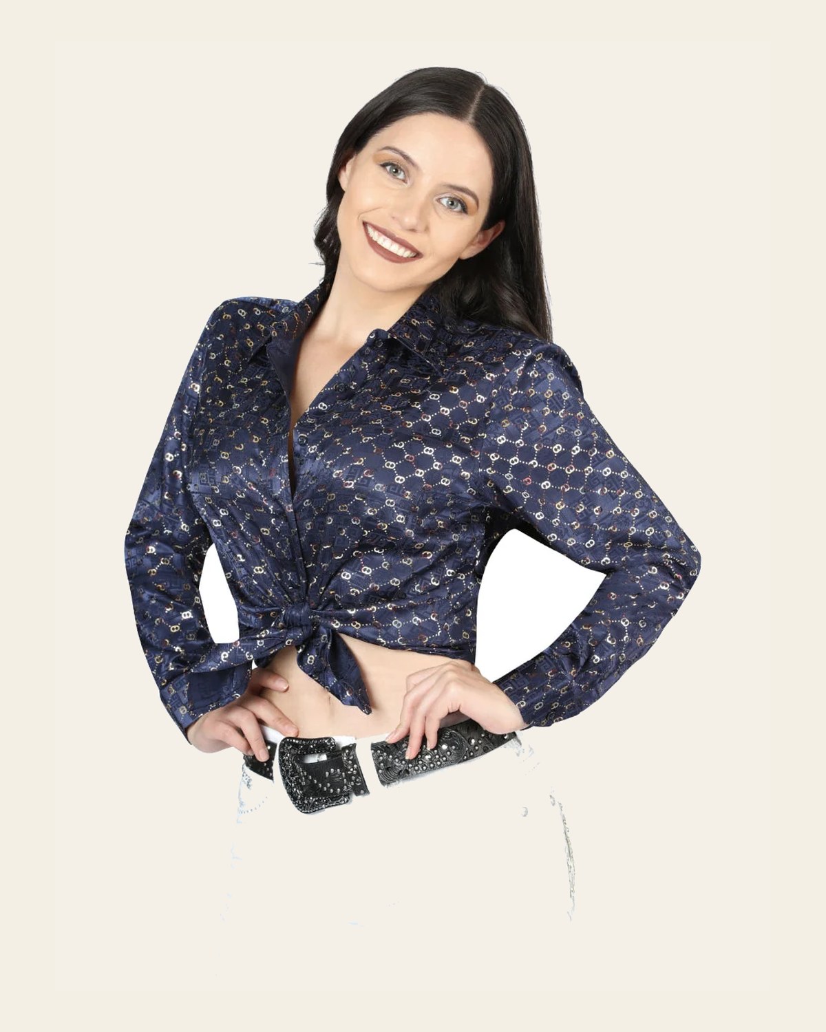 El General Navy/Gold Casual Long-Sleeve Shirt 44557 on a warm cream background