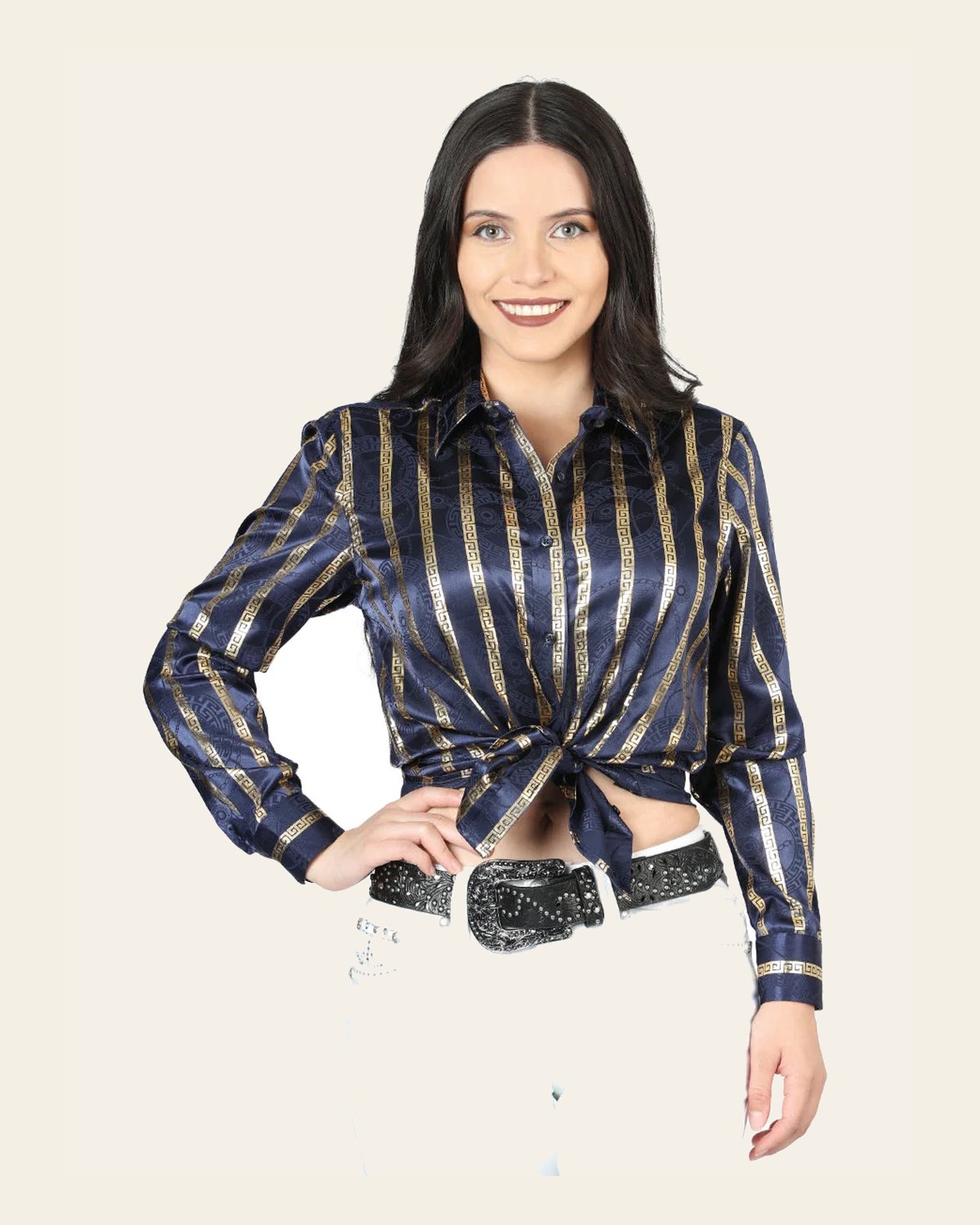 El General Navy/Gold Casual Long-Sleeve Shirt 44562 on a warm cream background