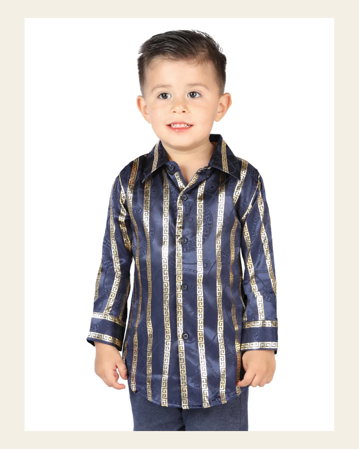 El General Navy/Gold Casual Long-Sleeve Shirt 44571 on a warm cream background