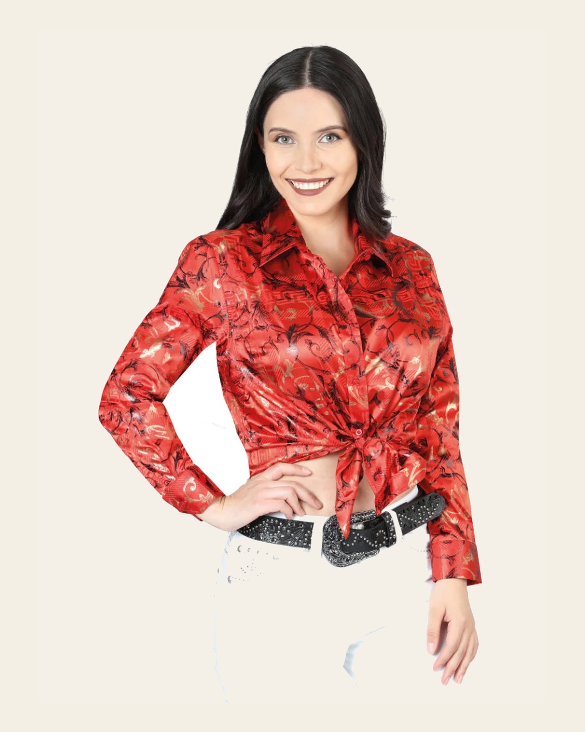 El General Red Casual Long-Sleeve Shirt 44597 on a warm cream background