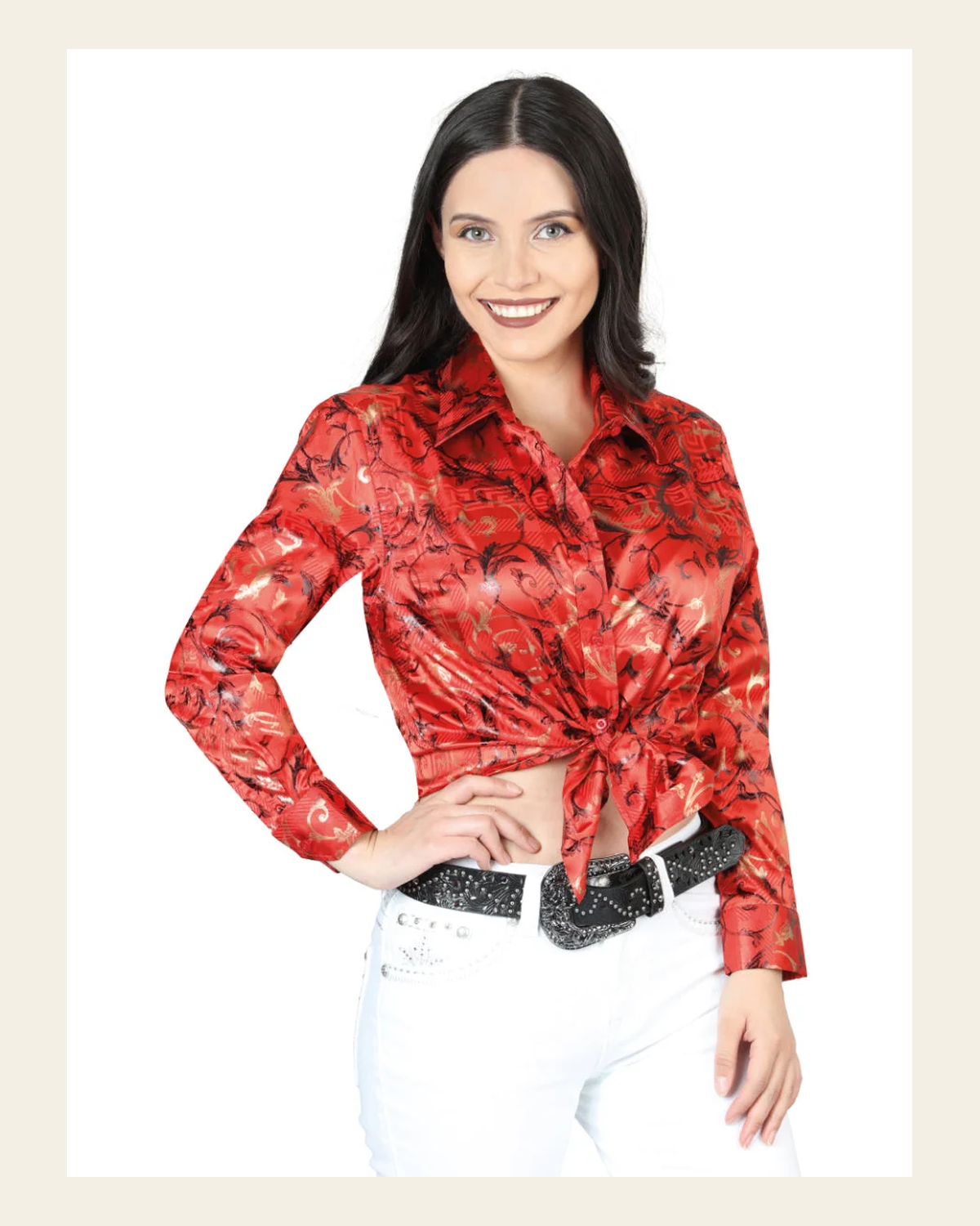 El General Red Casual Long-Sleeve Shirt 44597 on a warm cream background