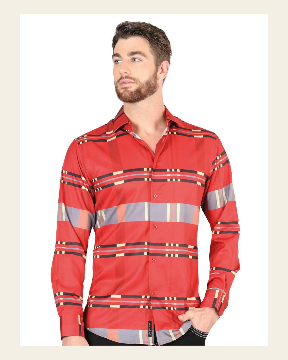 El General Red Casual Long-Sleeve Shirt 44601 on a warm cream background