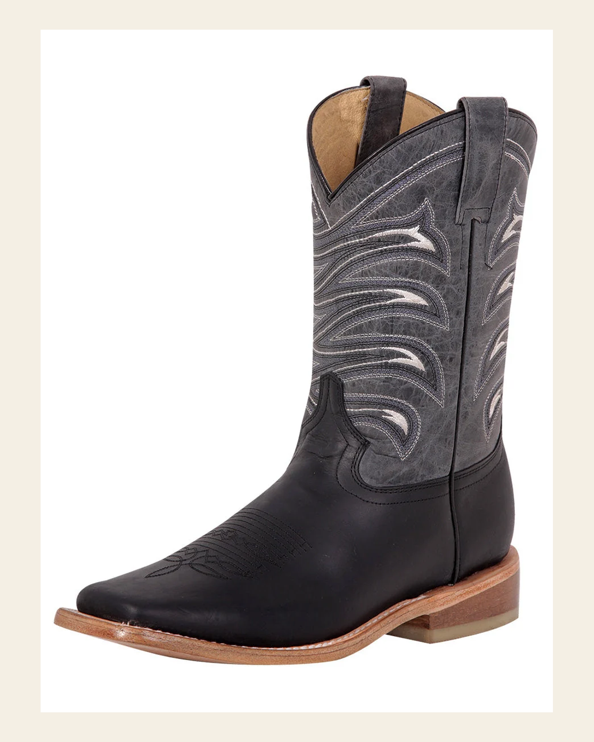 El General Men's Leather Cowboy Boot - Made in Mexico - Black 42994 on a warm cream background