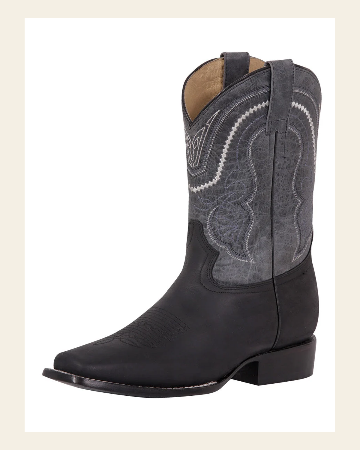 El General Men's Leather Cowboy Boot - Made in Mexico - Black 42998 on a warm cream background