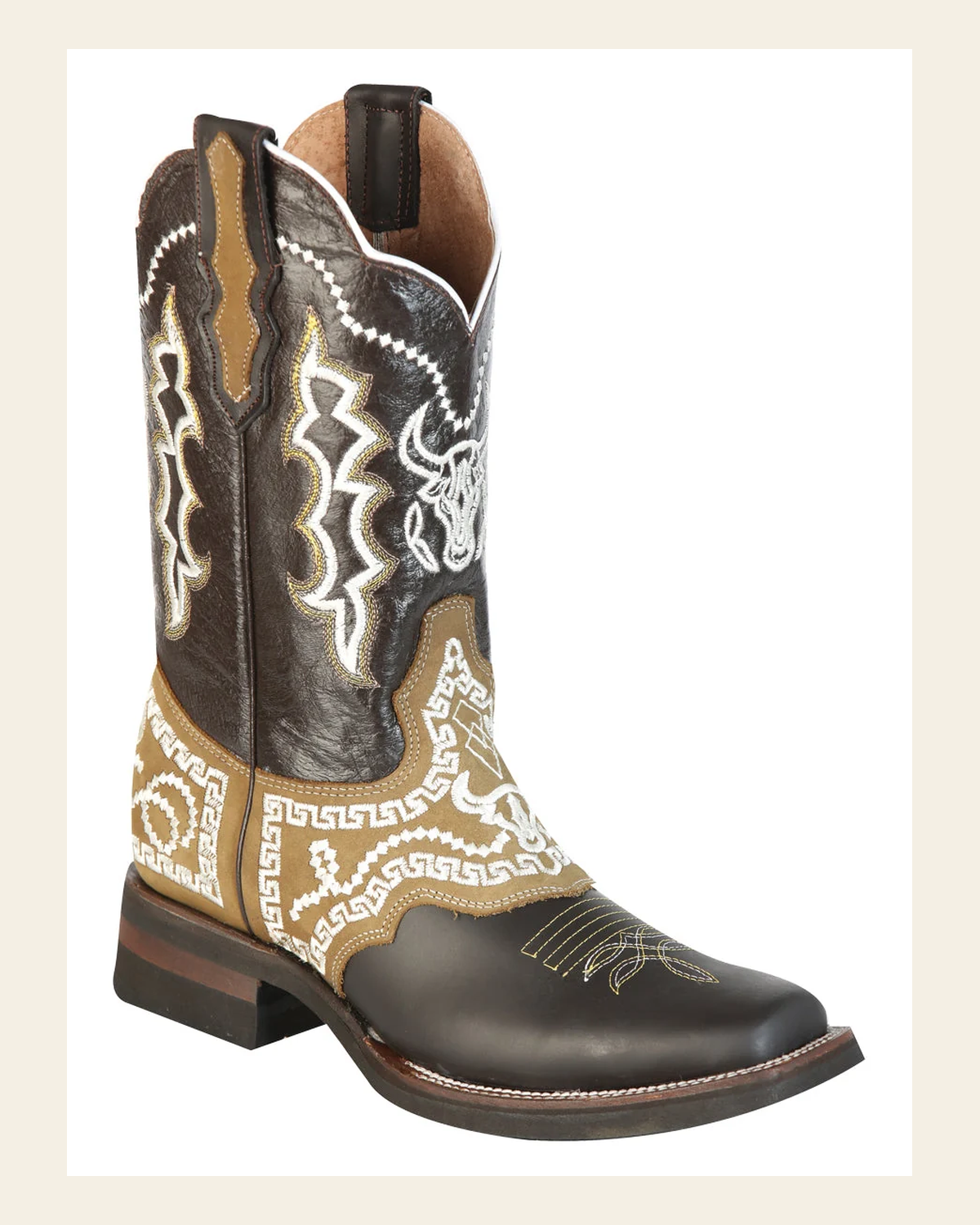 El General Rodeo Boot - Crazy Brown with Embroidery 51110 on a warm cream background