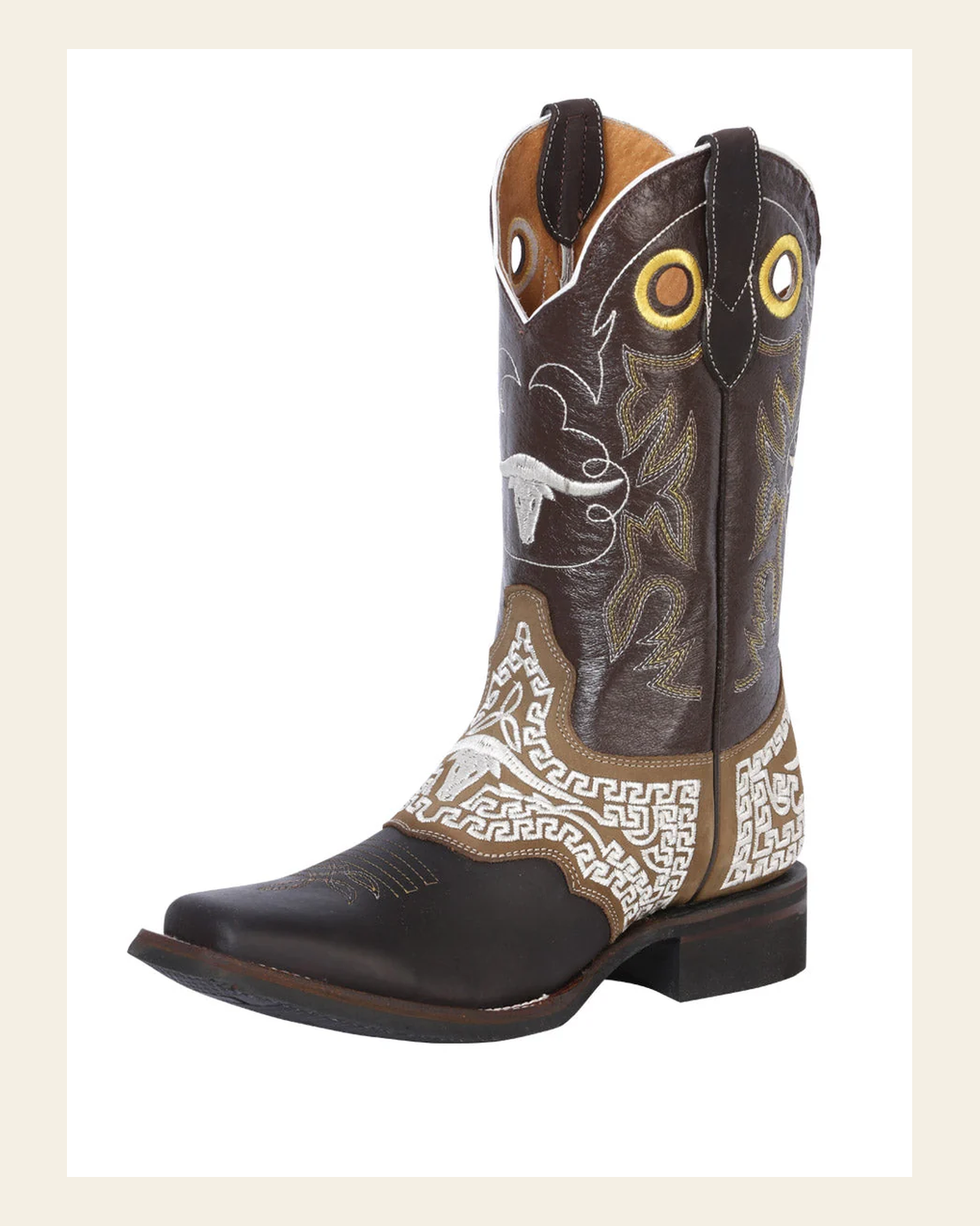 El General Men's Leather Western Cowboy Boot - Crazy Dark Brown 33309 on a warm cream background