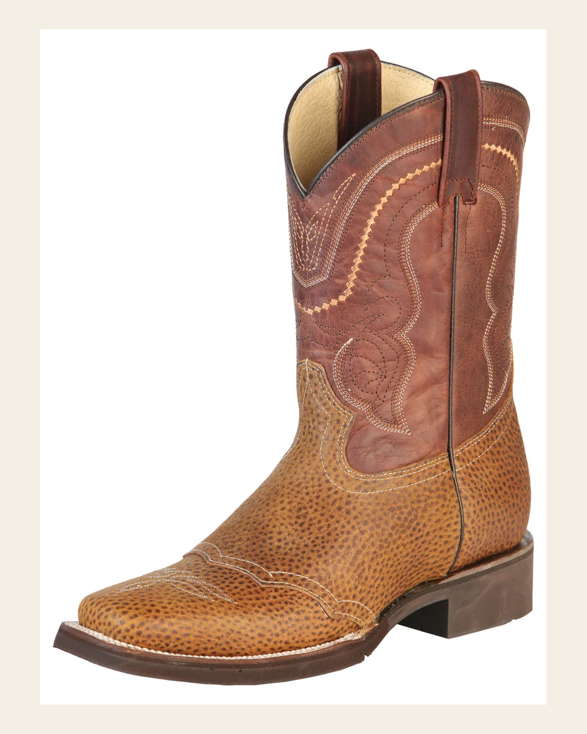 El General Men's Leather Cowboy Boot - Made in Mexico - Crazy Honey 43012 on a warm cream background
