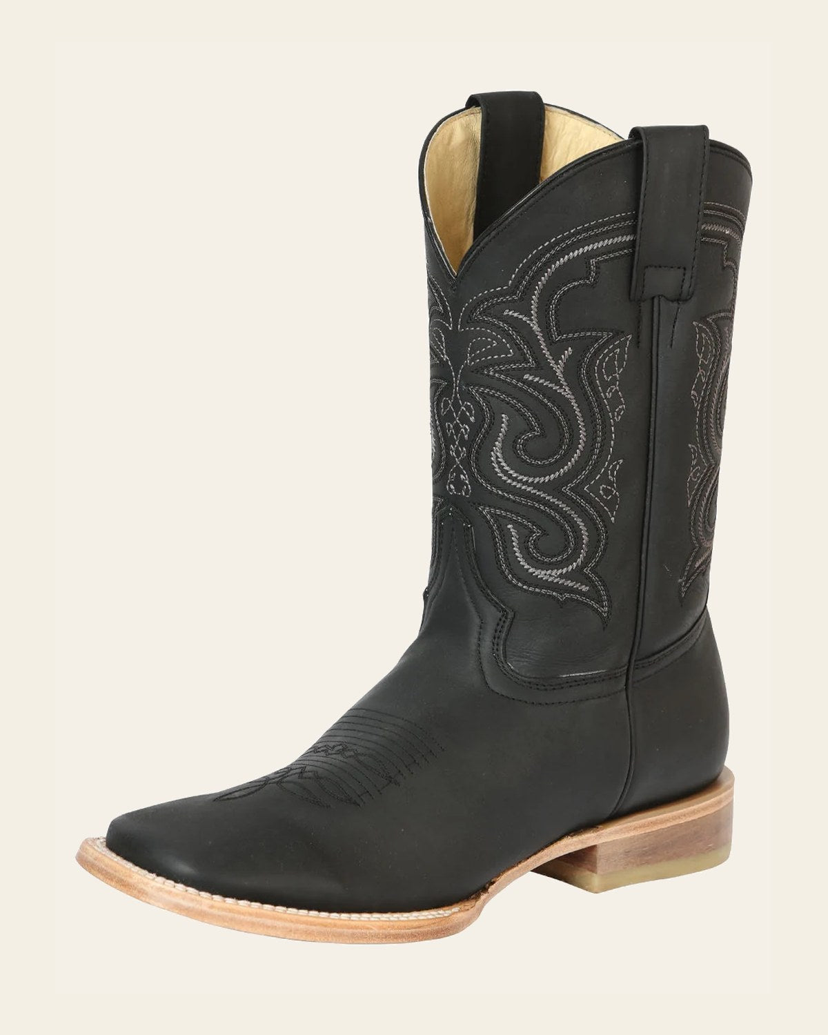 El General Rodeo Boot - Crazy Leather - Black 43534 on a warm cream background