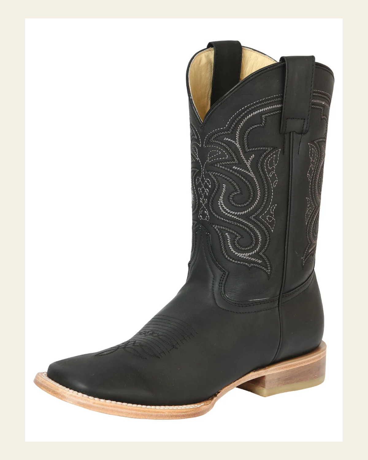 El General Rodeo Boot - Crazy Leather - Black 43534 on a warm cream background
